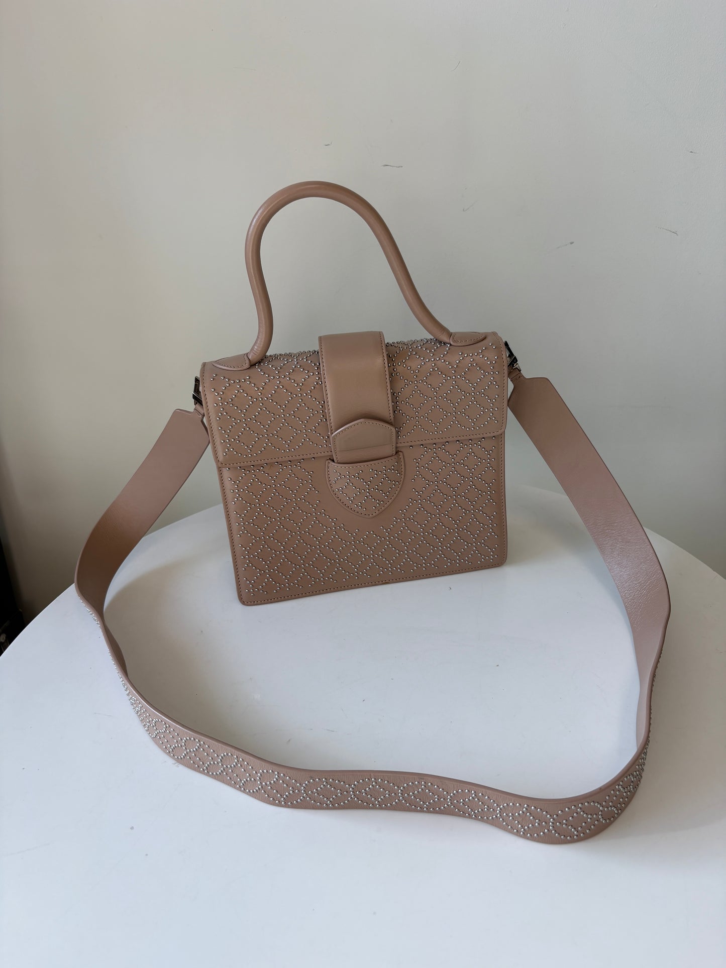 Alaia Leonie Nude Beige Studded Leather Bag