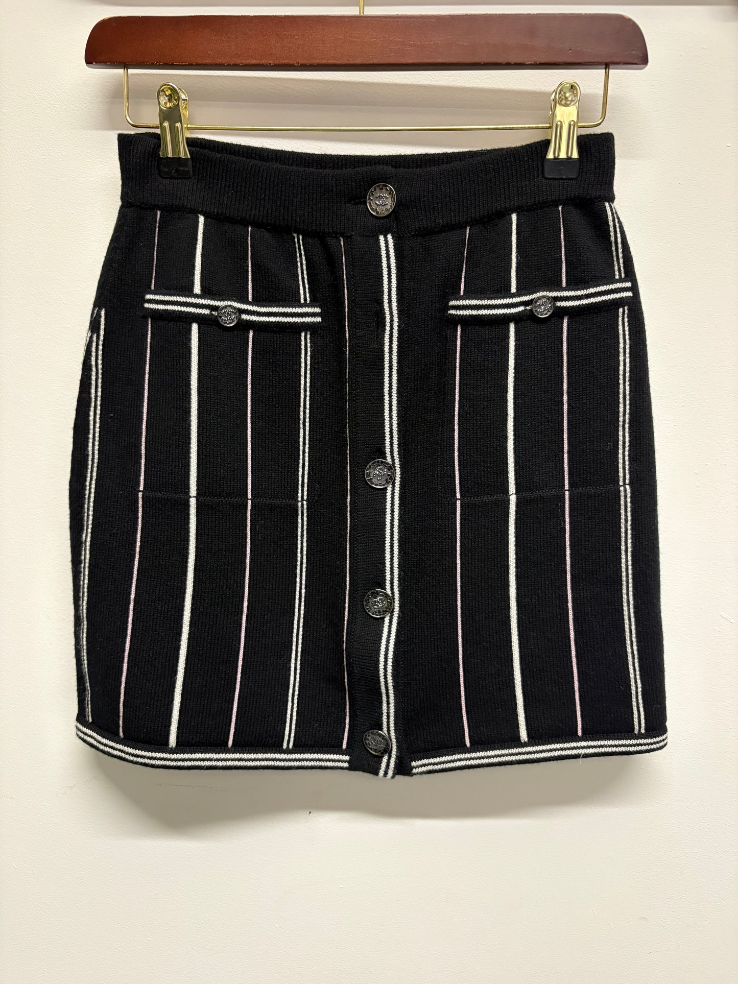 Chanel Cashmere Black Stripe Skirt