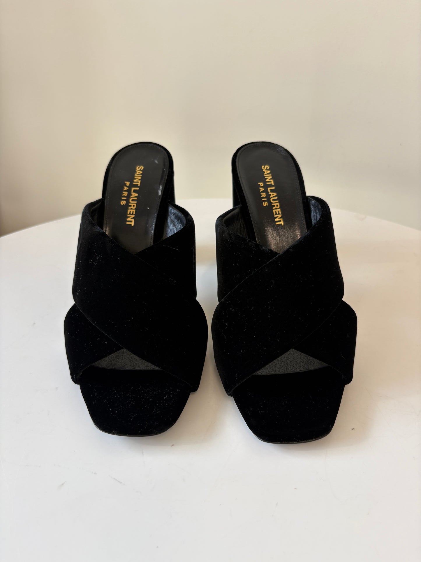 Saint Laurent Loulou Black Velvet Heel Mules