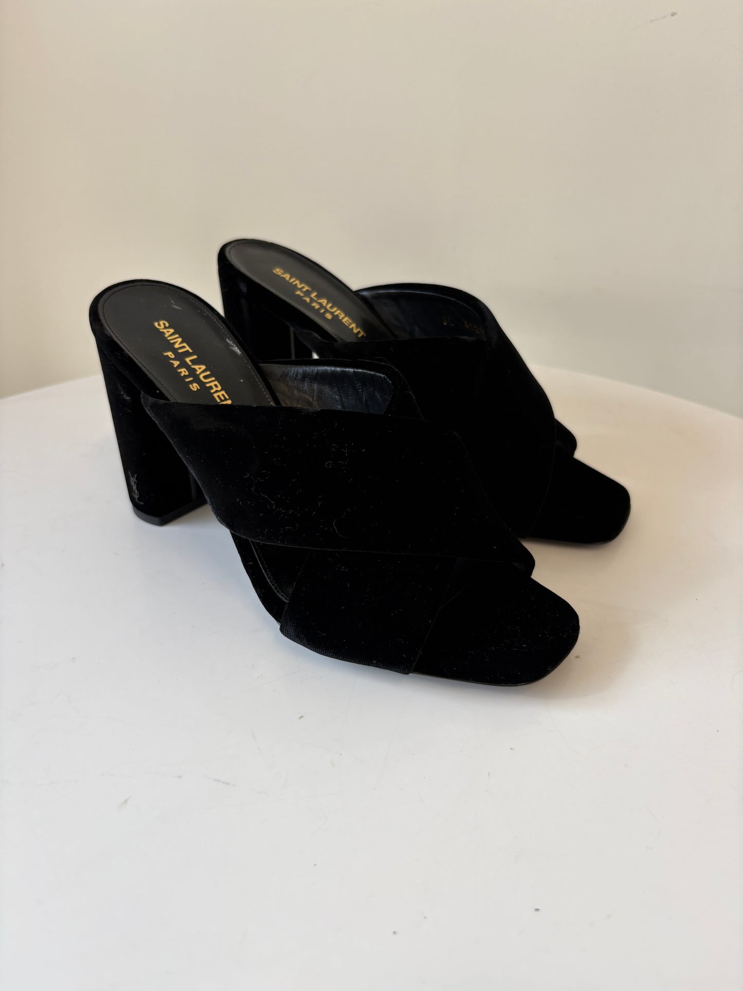 Saint Laurent Loulou Black Velvet Heel Mules