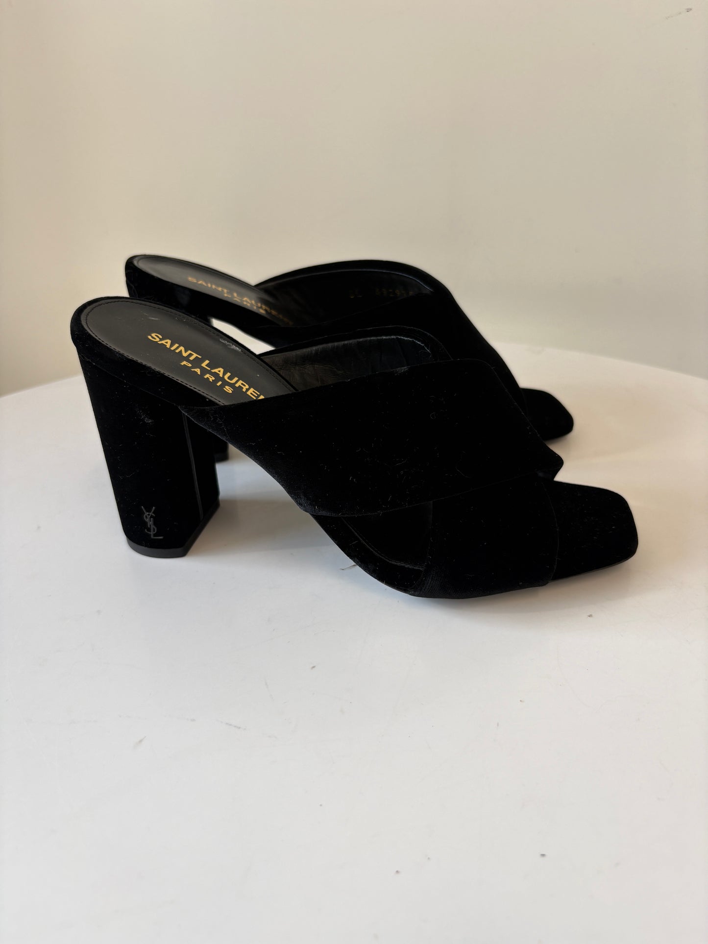 Saint Laurent Loulou Black Velvet Heel Mules