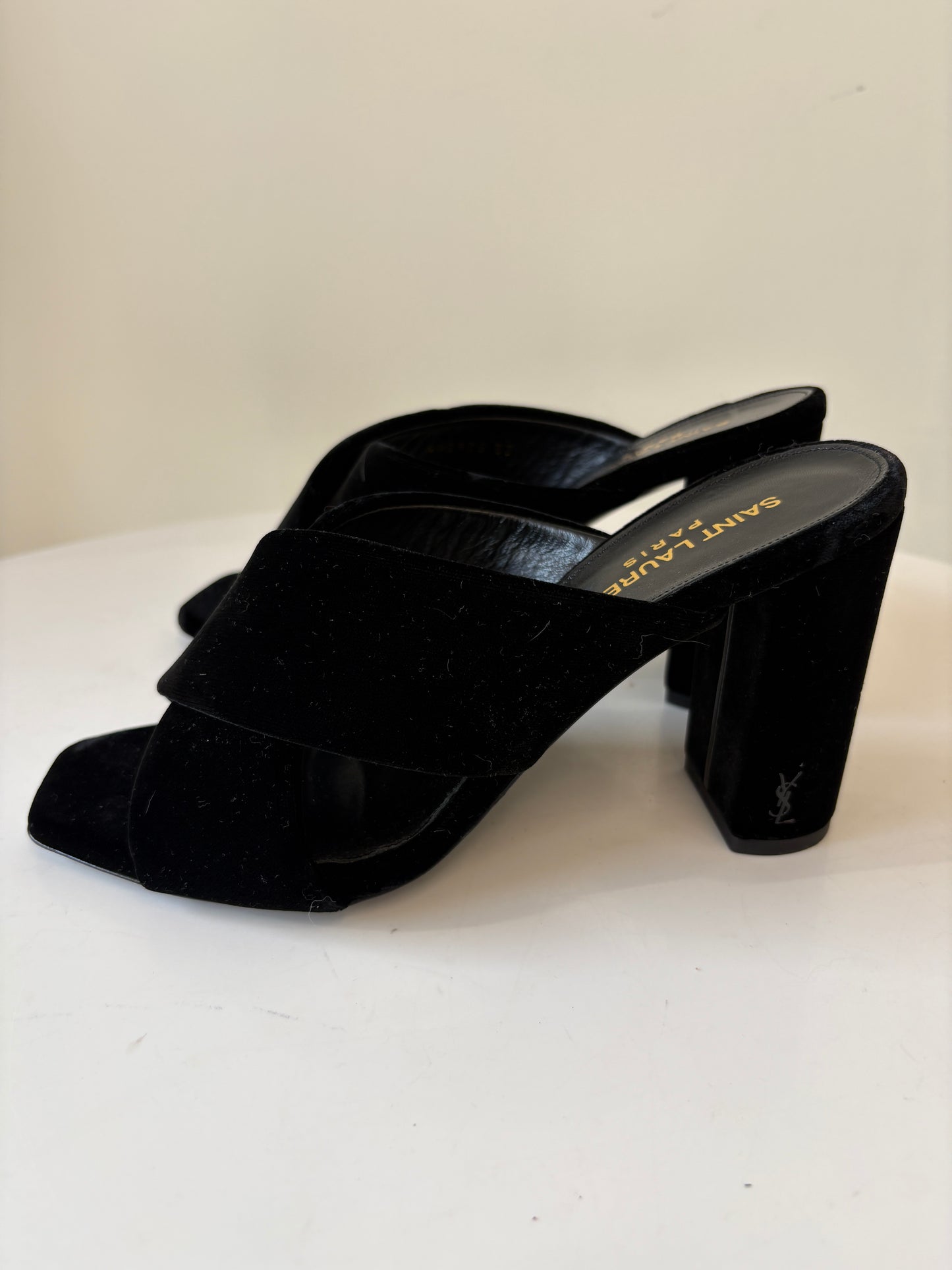 Saint Laurent Loulou Black Velvet Heel Mules