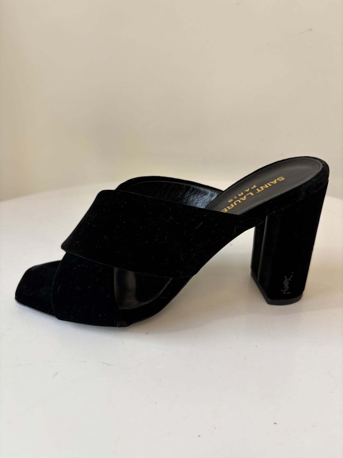 Saint Laurent Loulou Black Velvet Heel Mules