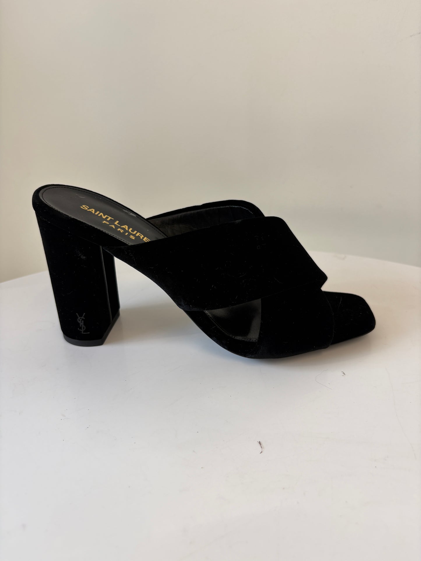 Saint Laurent Loulou Black Velvet Heel Mules
