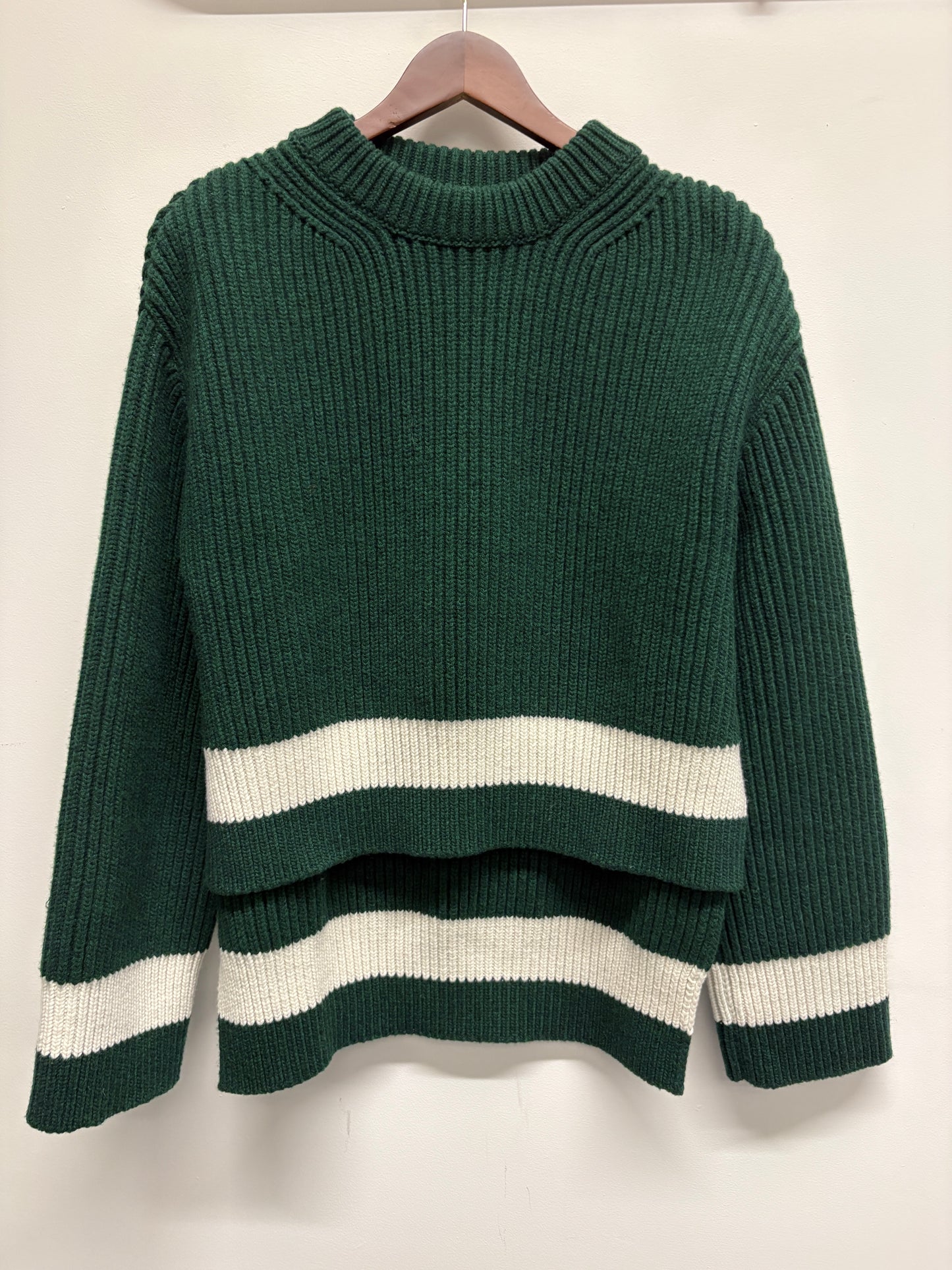 Alexander McQueen Green Jumper With Cream Stripe