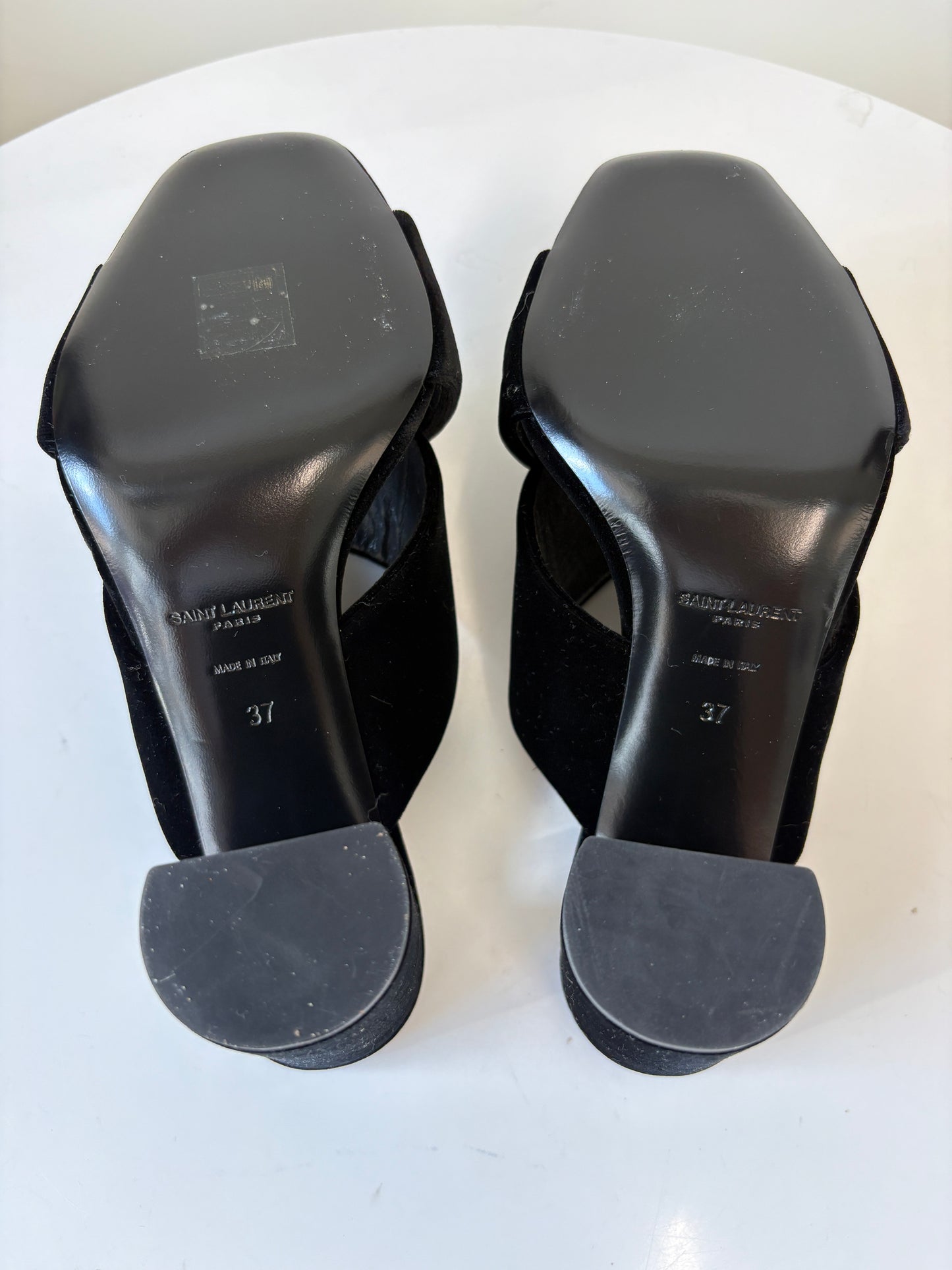 Saint Laurent Loulou Black Velvet Heel Mules