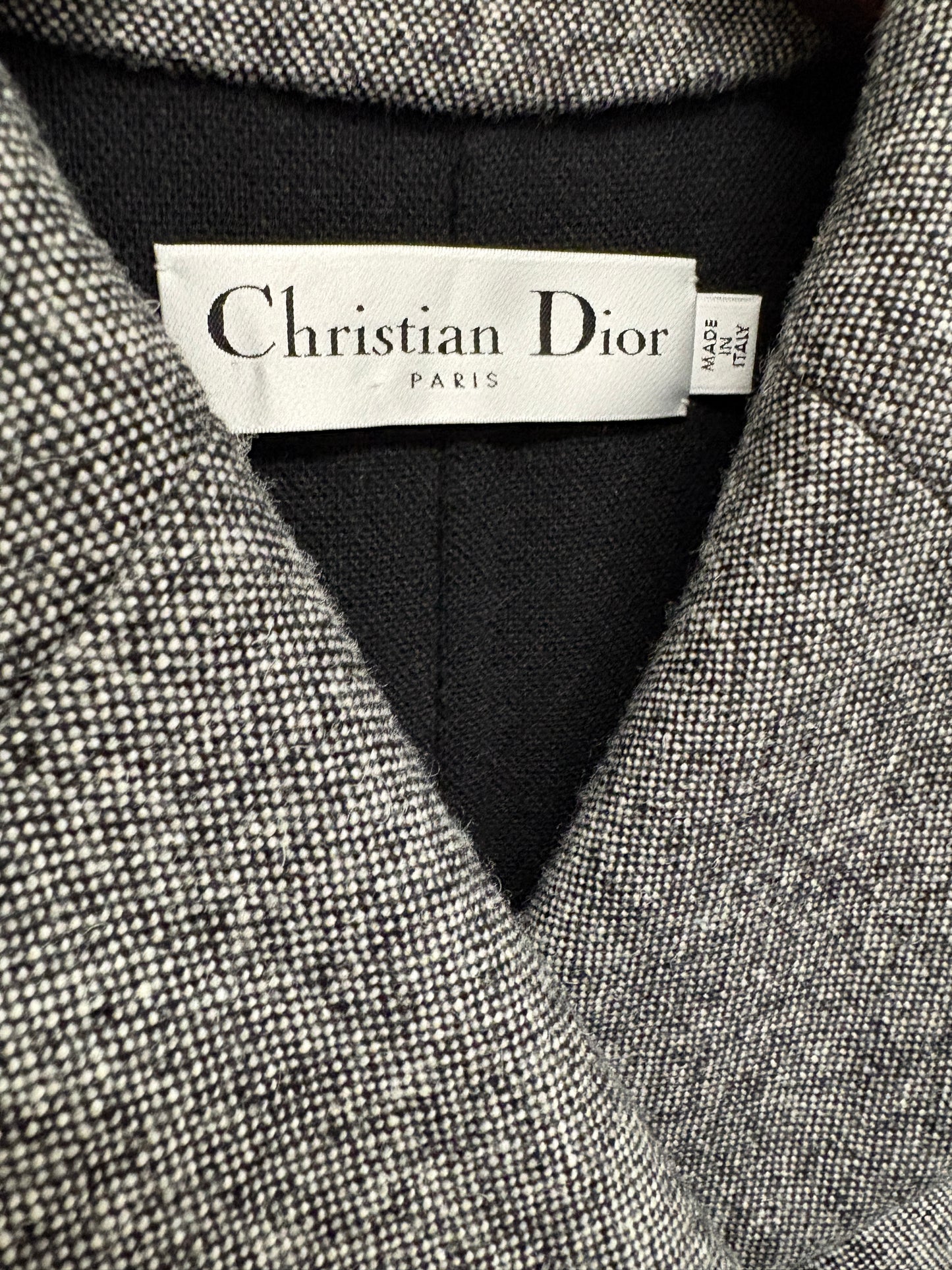 Christian Dior Grey Wool Longline Double-brested Coat With Logo