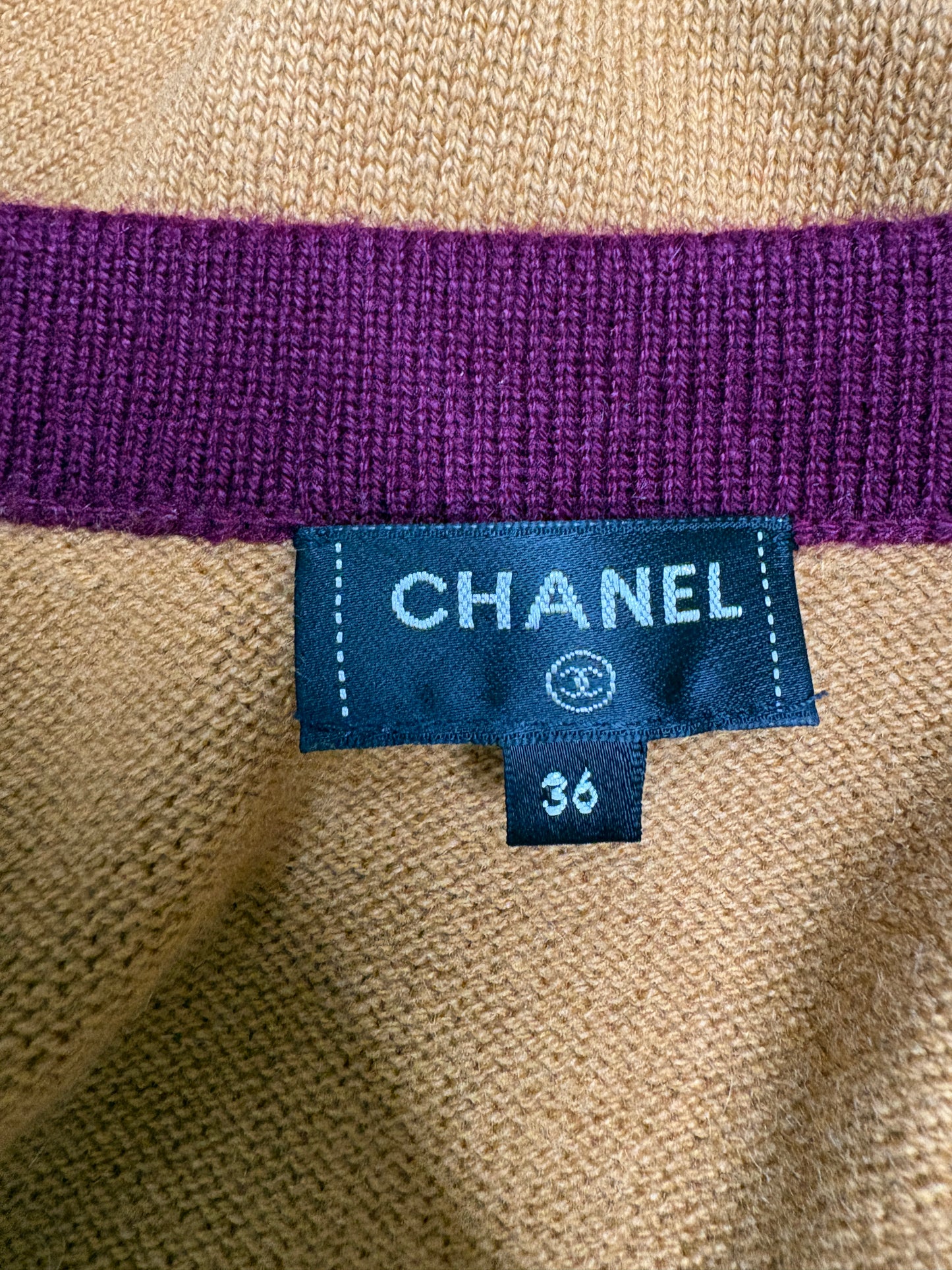 Chanel Cashmere Coco Button Bicolour Knit Cardigan In Yellow