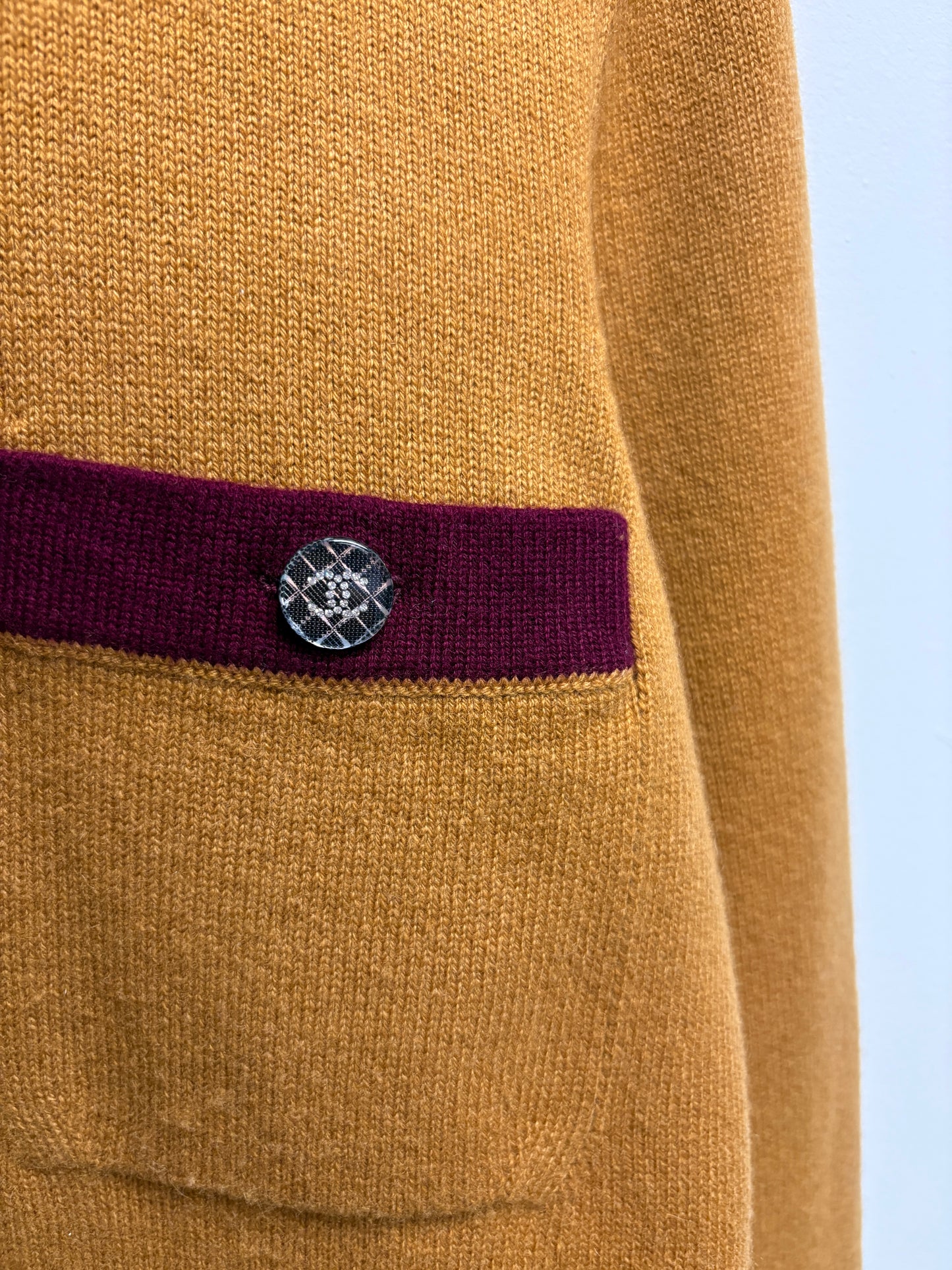 Chanel Cashmere Coco Button Bicolour Knit Cardigan In Yellow