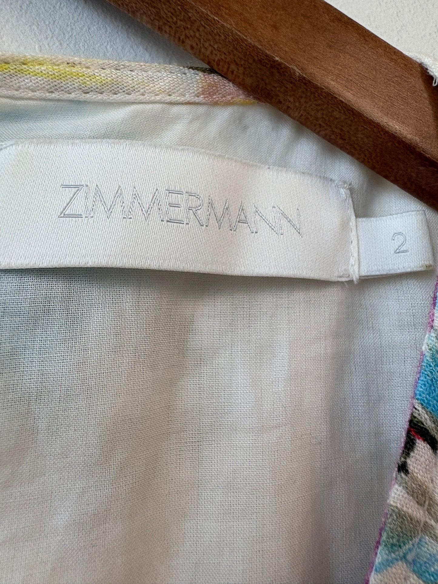 Zimmermann White Floral Print Linen Maxi Dress 3/4 Sleeves