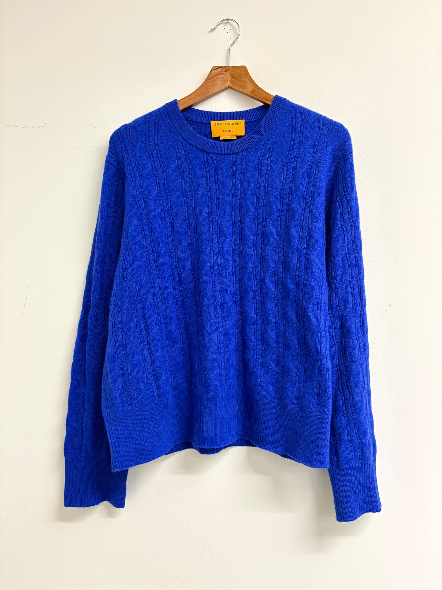 Guest in Residence Cobalt Blue Cable Knit Crewneck Jumper