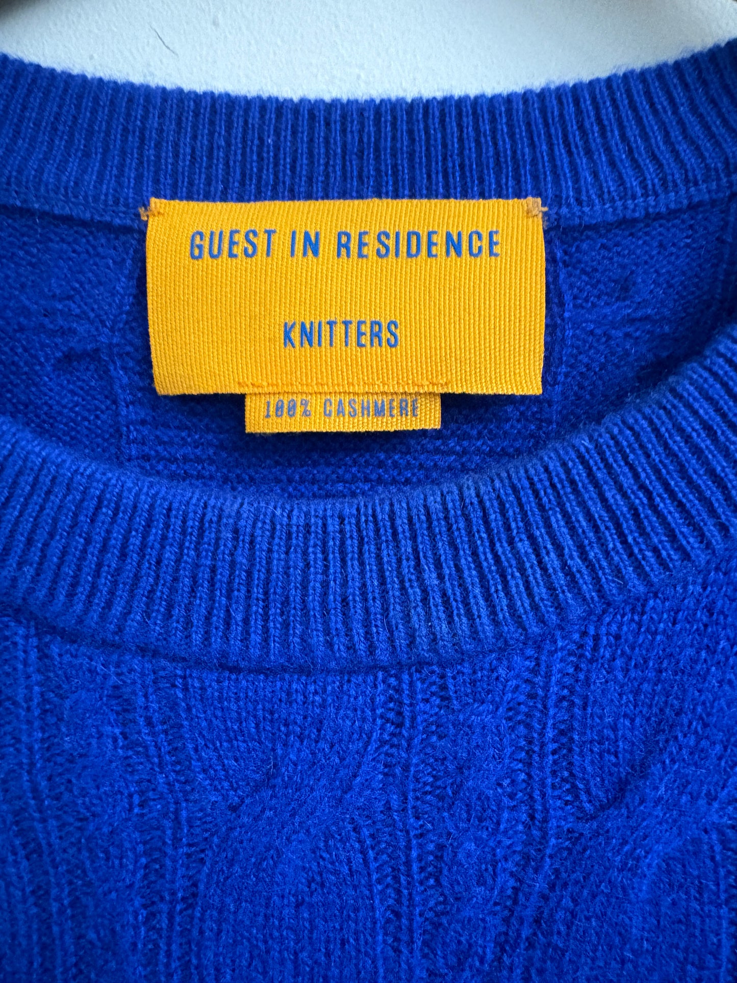 Guest in Residence Cobalt Blue Cable Knit Crewneck Jumper
