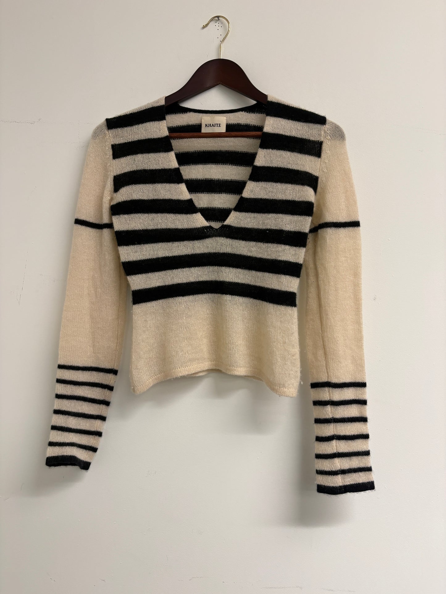 Khaite Ivy Striped Cashmere V-Neck Sweater