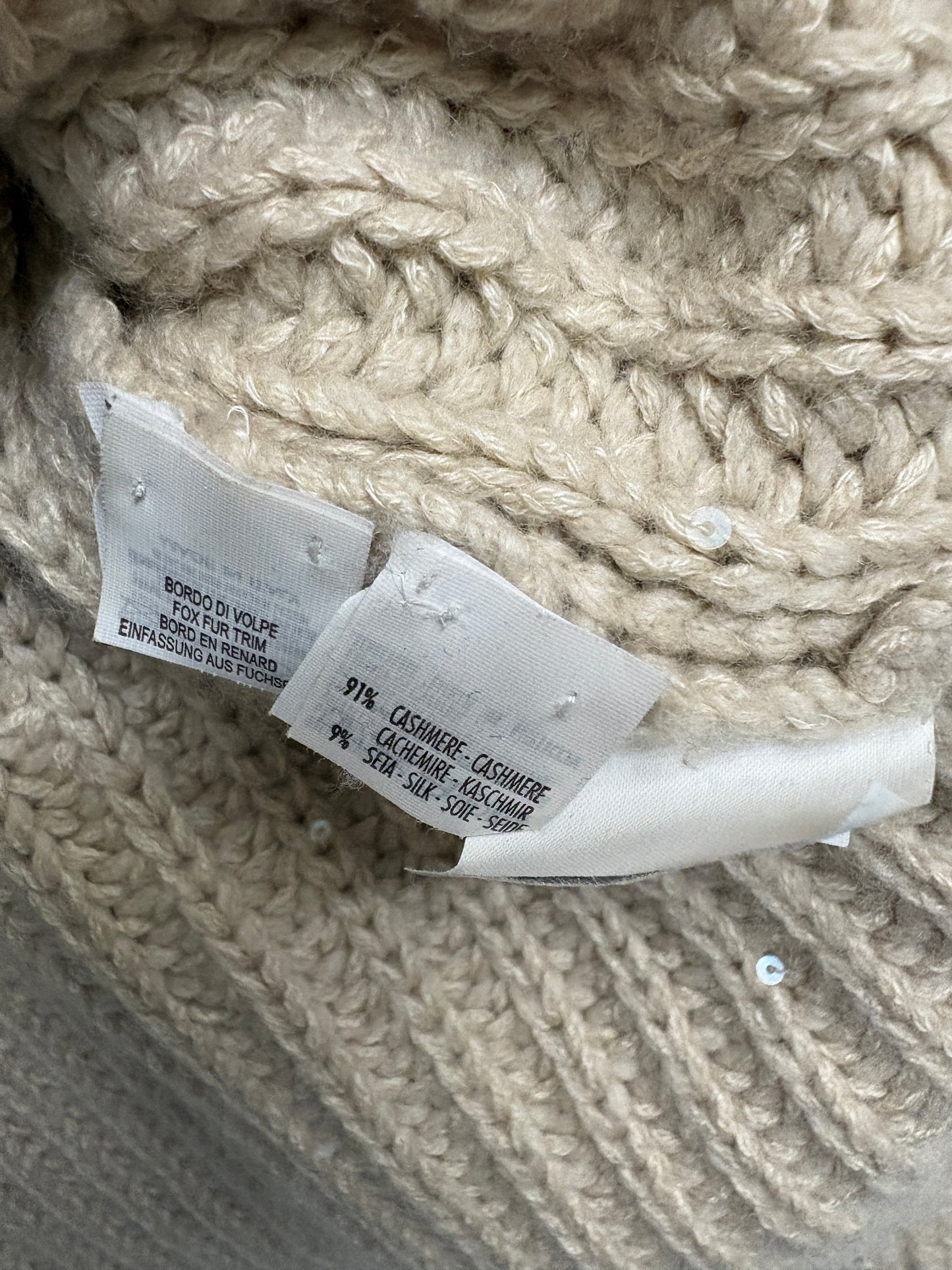 Brunello Cucinelli Beige Cashmere Jumper With Fur Collar