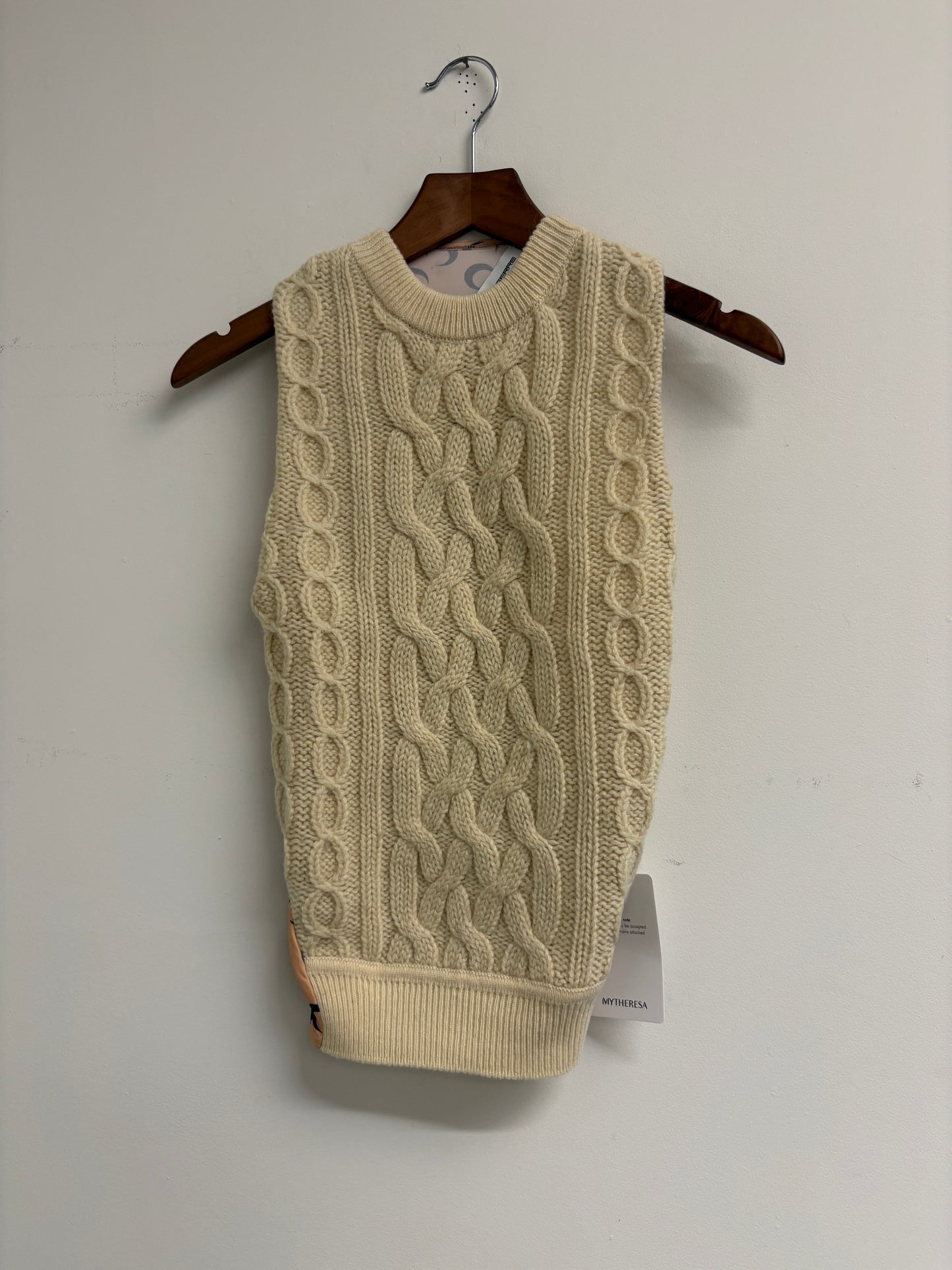 Marine Serre Cream Moon Print Cable Knit Vest