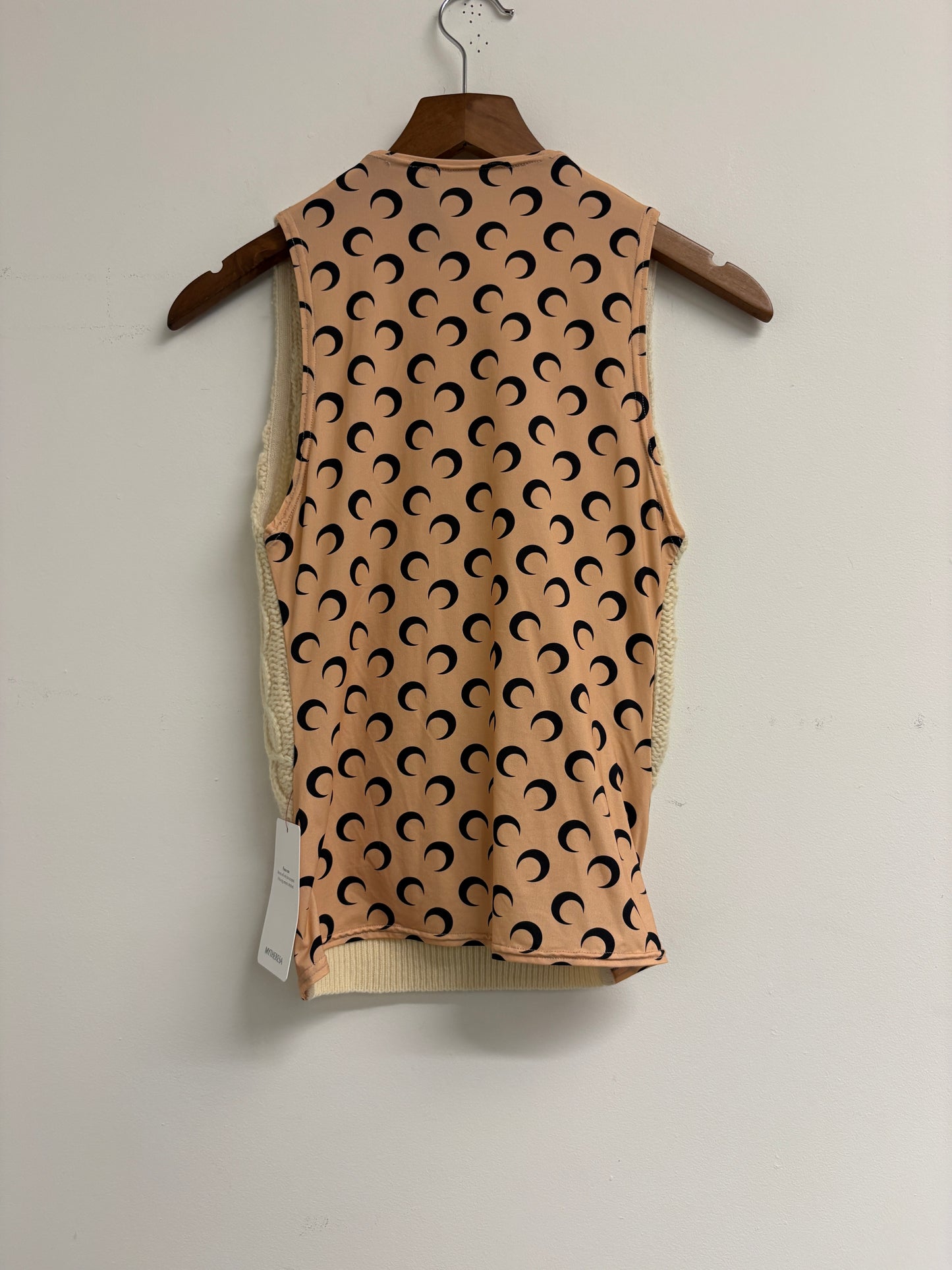 Marine Serre Cream Moon Print Cable Knit Vest