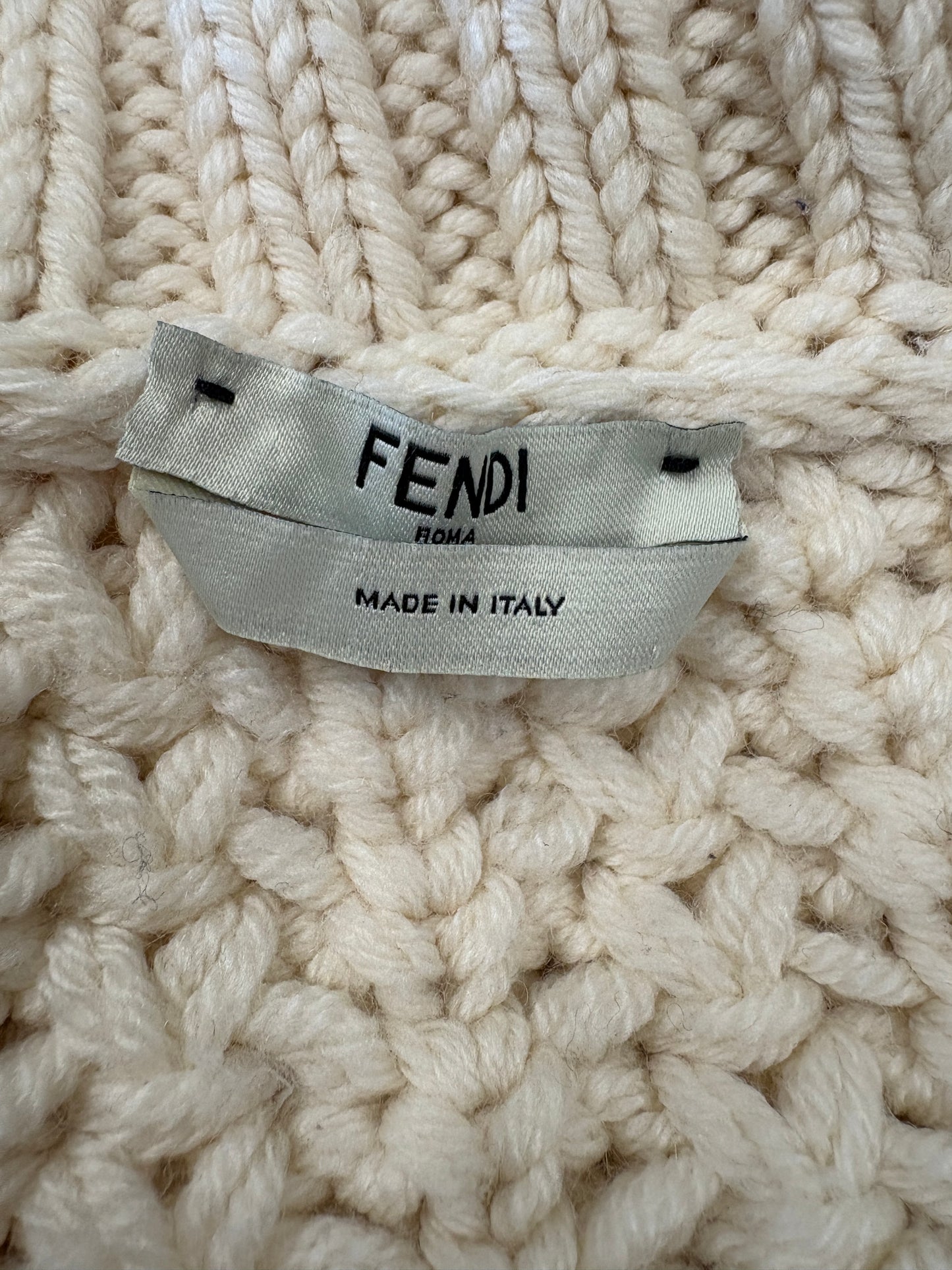 Fendi Ivory Cable Knit Wool Poncho