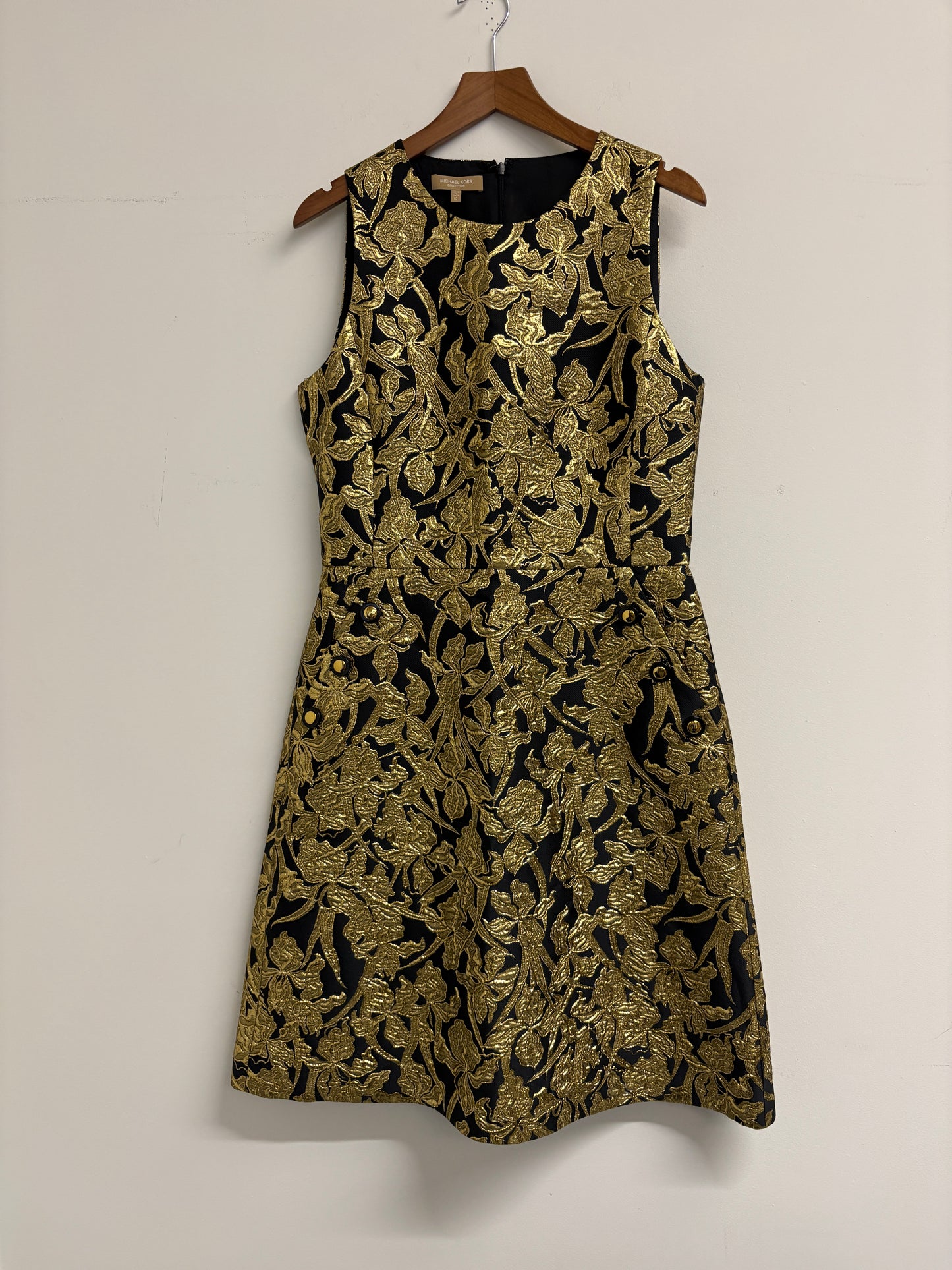 Michael Kors Collection Black And Gold Floral Brocade Dress