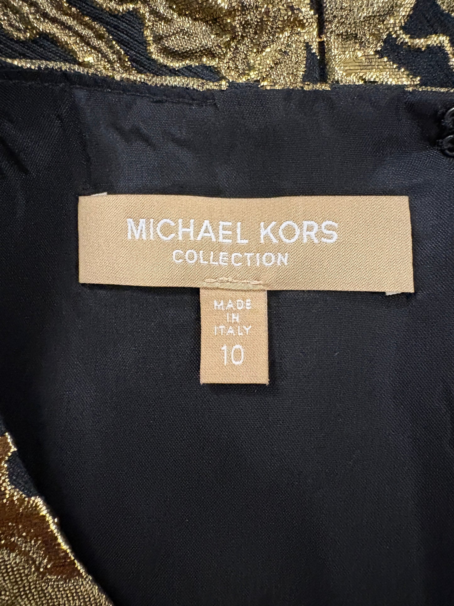 Michael Kors Collection Black And Gold Floral Brocade Dress