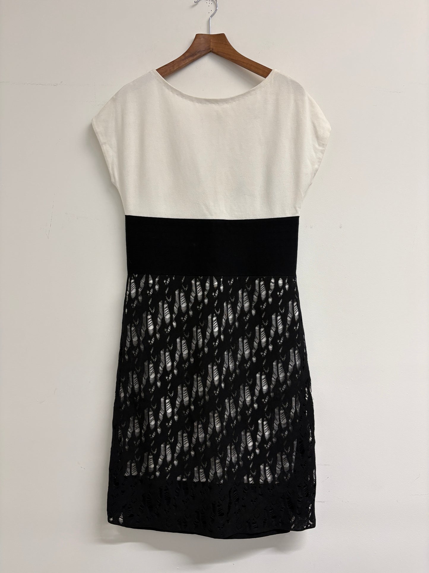 Chanel Monochrome Open Knit Overlay Sheath Dress