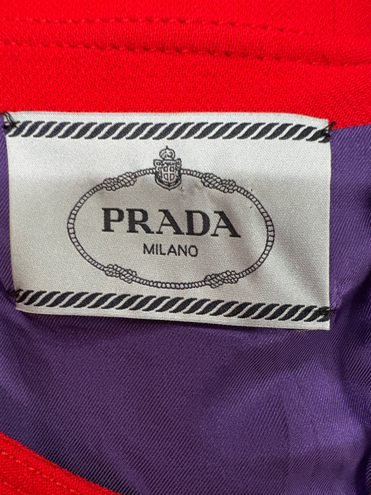 Prada Red Shift Dress Wiith Gold Buttons