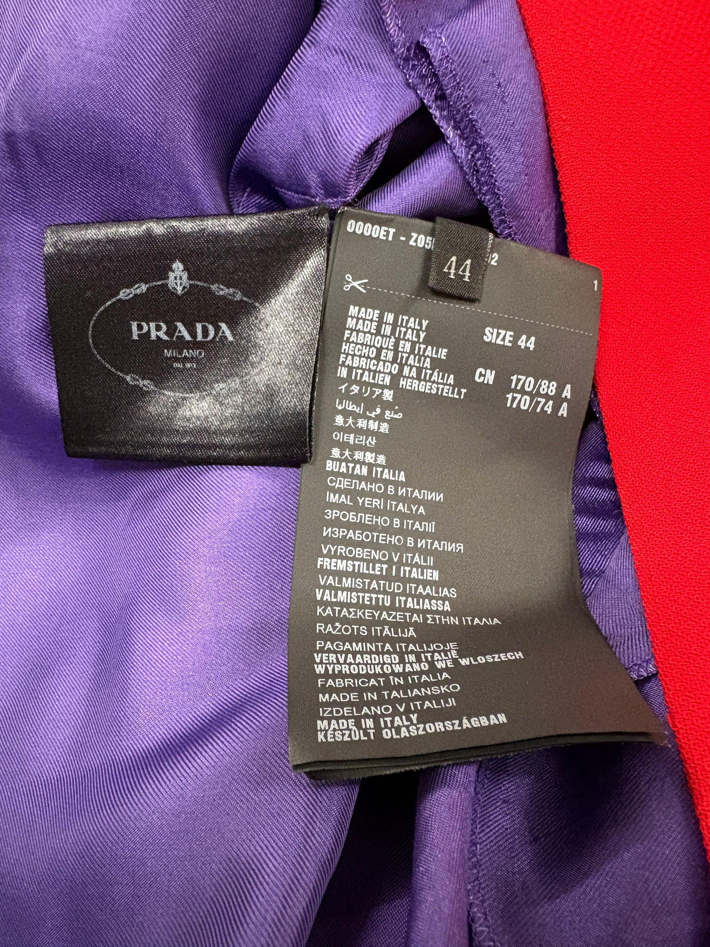 Prada Red Shift Dress Wiith Gold Buttons