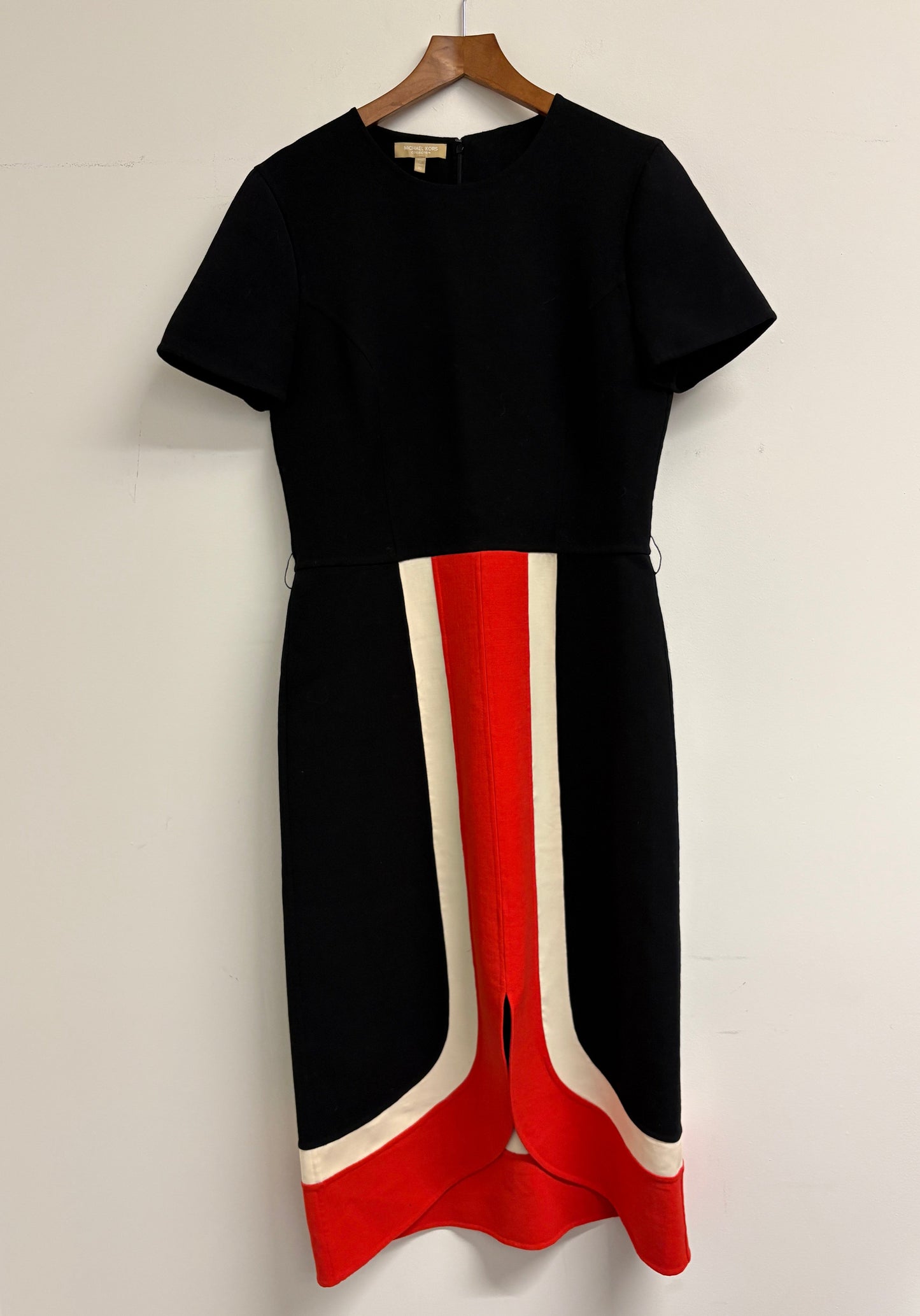 Michael Kors Collection Black Colour Block Wool Pencil Dress