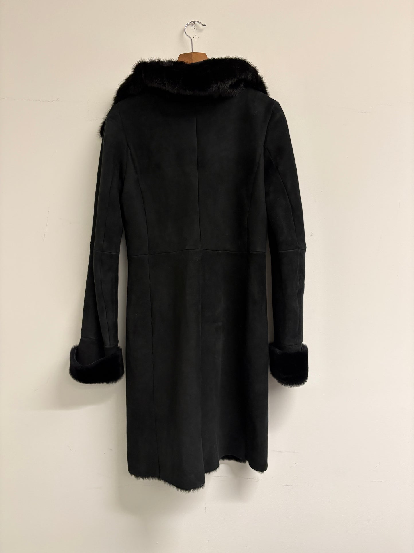 Prada Black Sheepskin Coat With Mink Collar