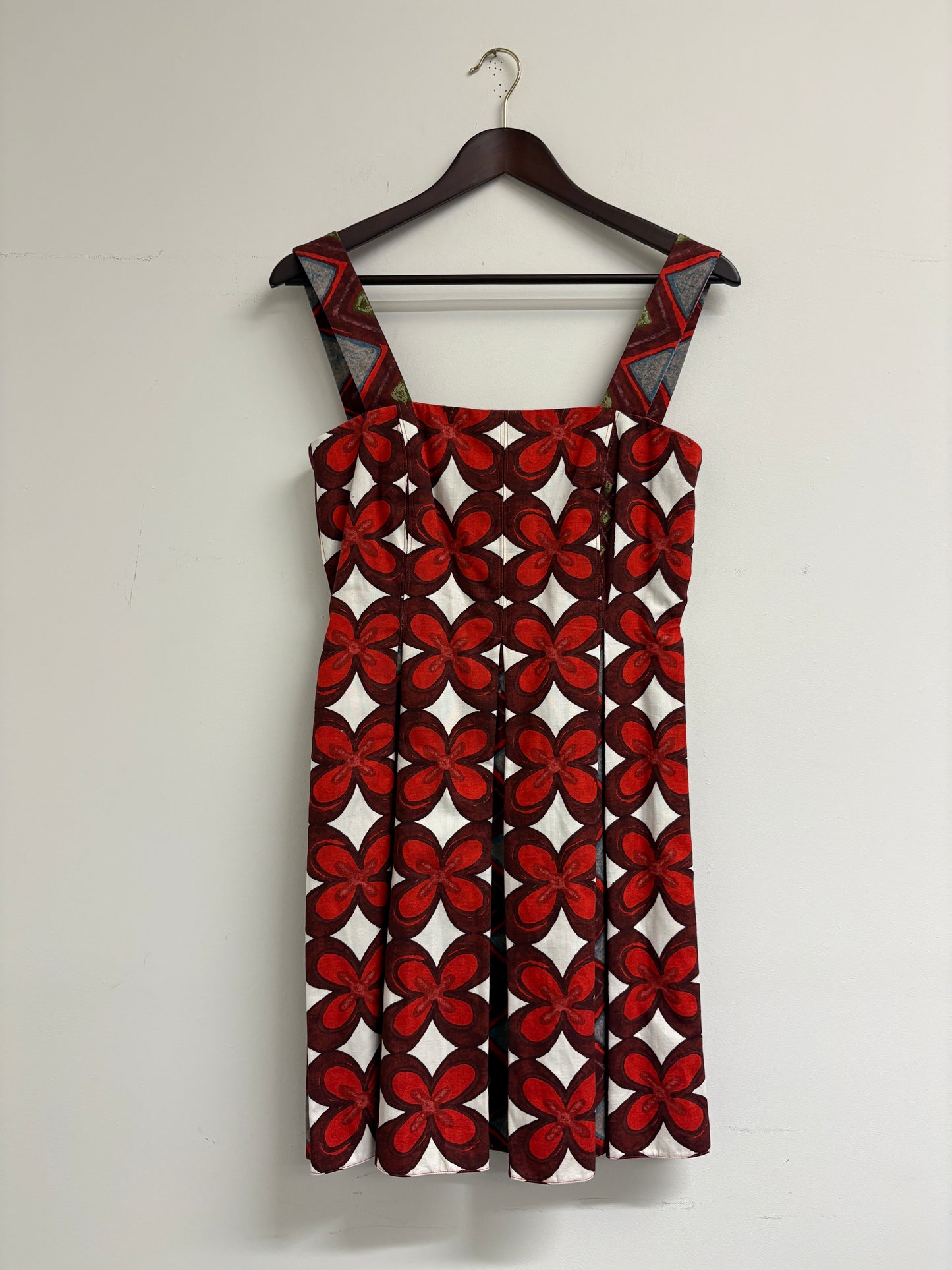Valentino Red Cuban Flower Print Pleated Mini Dress