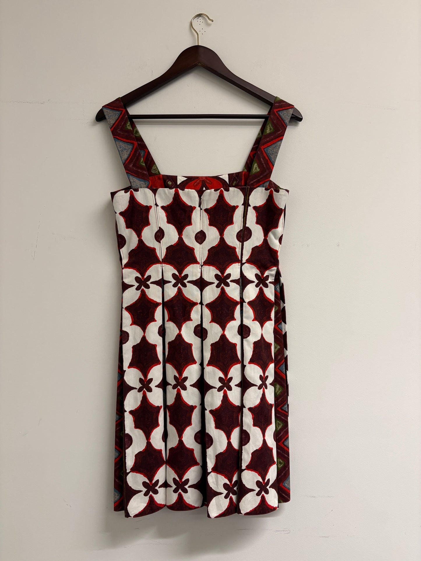 Valentino Red Cuban Flower Print Pleated Mini Dress