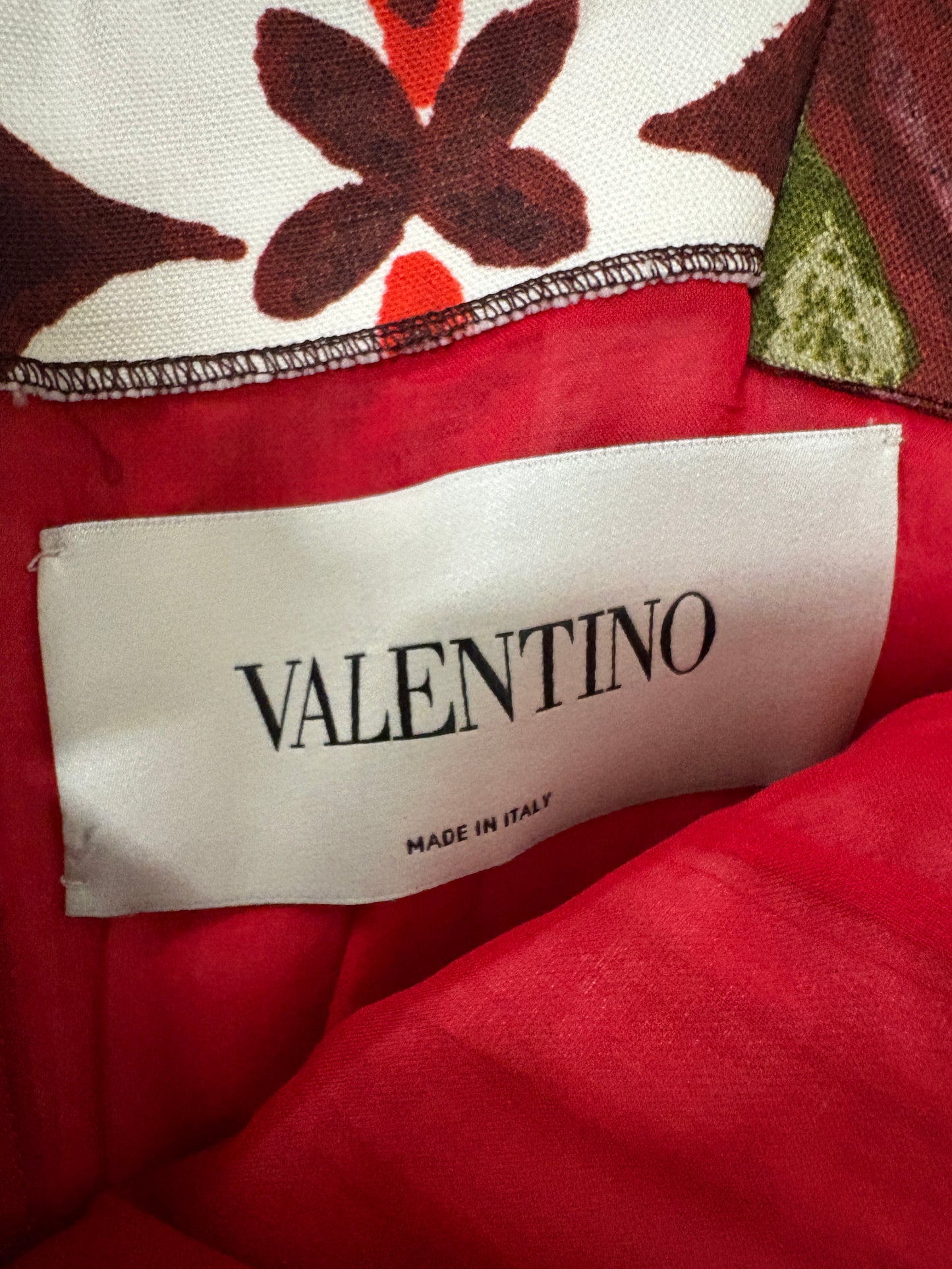 Valentino Red Cuban Flower Print Pleated Mini Dress