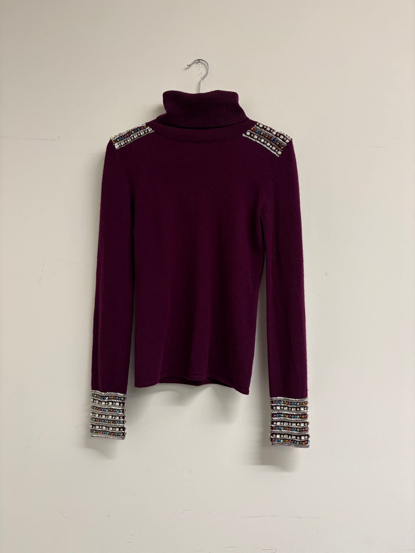 Matthew Williamson Dark Purple Turtleneck Embellished Sweater