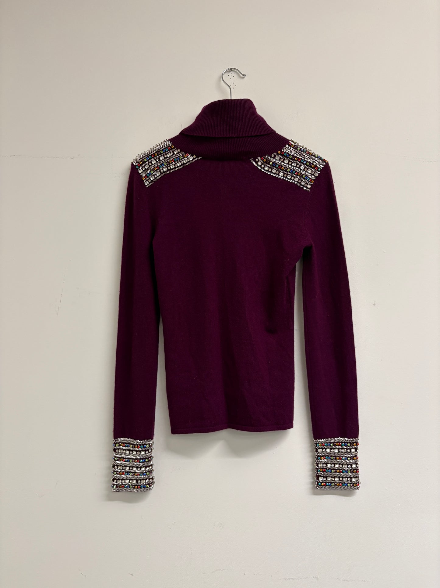 Matthew Williamson Dark Purple Turtleneck Embellished Sweater