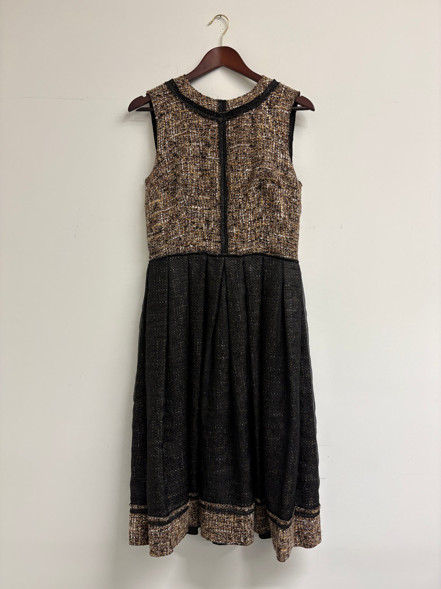 Dolce and Gabbana Brown Tweed Dress With Black Mesh Overlay