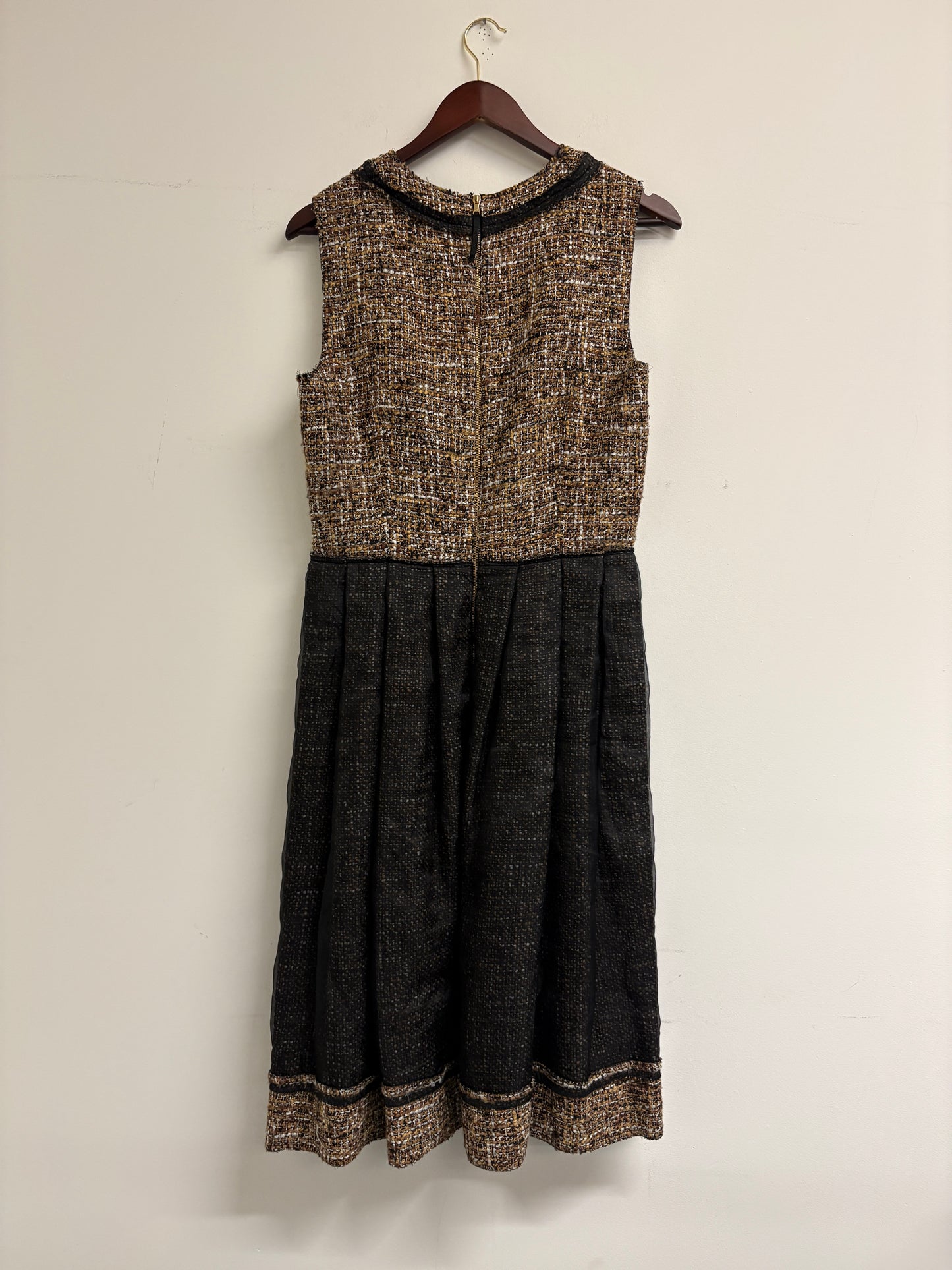 Dolce and Gabbana Brown Tweed Dress With Black Mesh Overlay