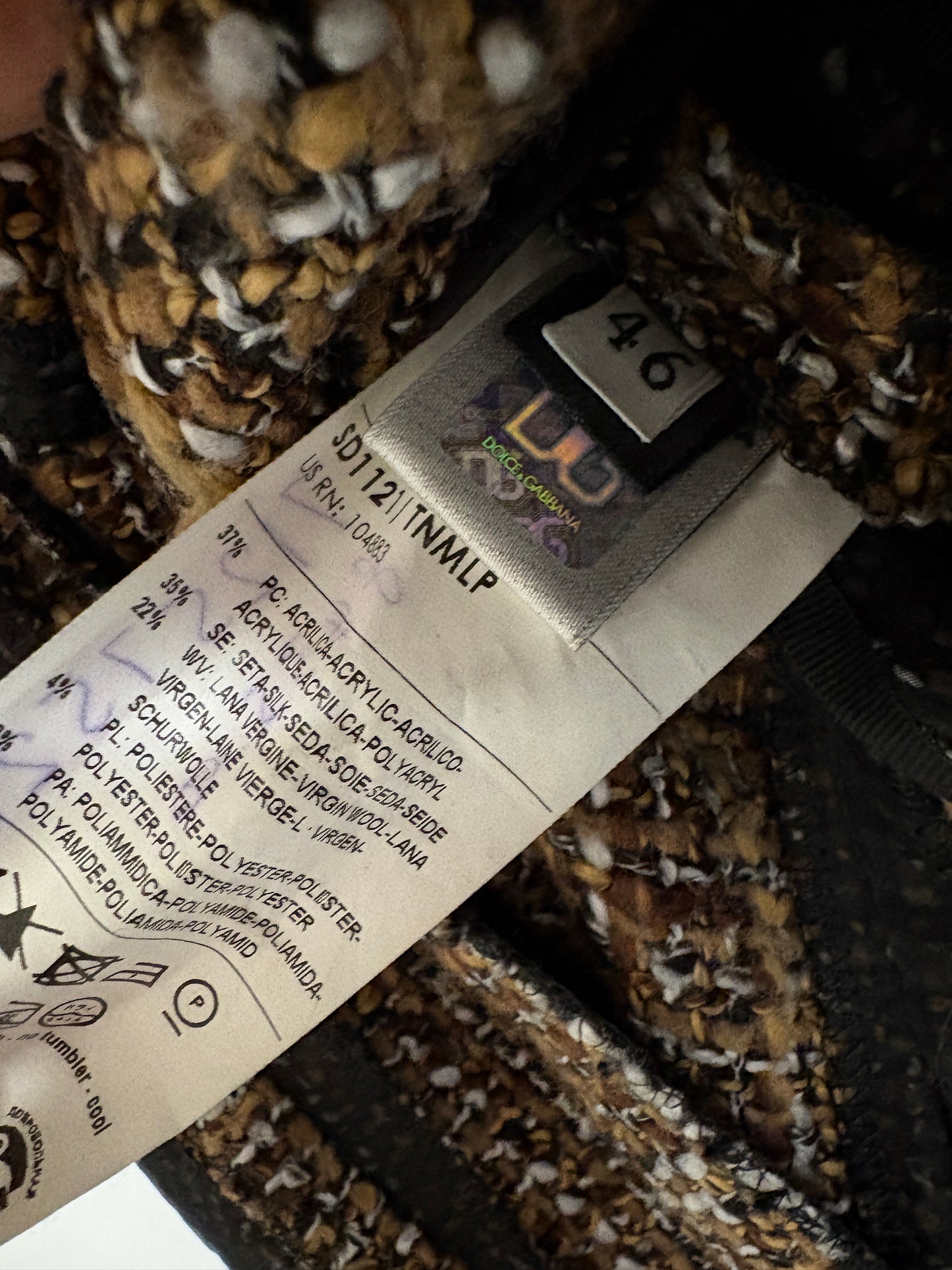 Dolce and Gabbana Brown Tweed Dress With Black Mesh Overlay