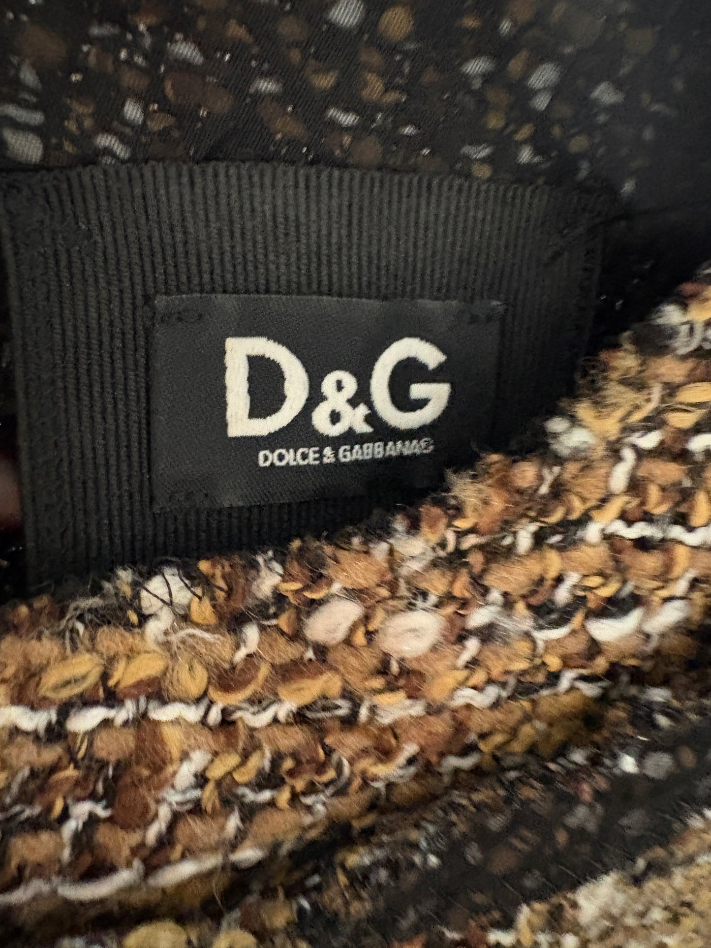 Dolce and Gabbana Brown Tweed Dress With Black Mesh Overlay