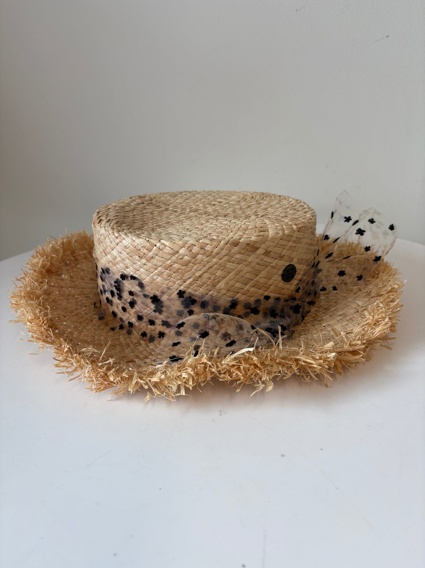 Sibi Linda Beige Frayed Raffia Hat
