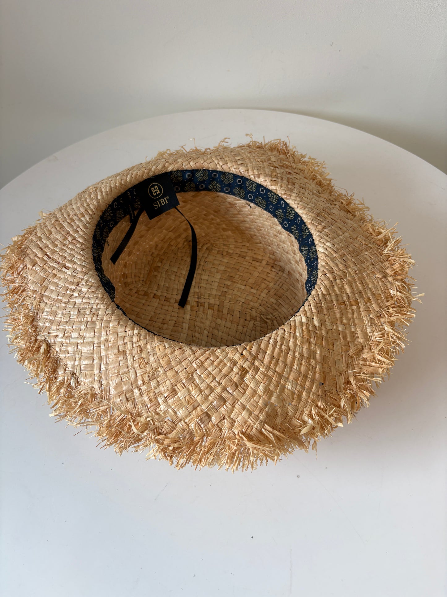 Sibi Linda Beige Frayed Raffia Hat