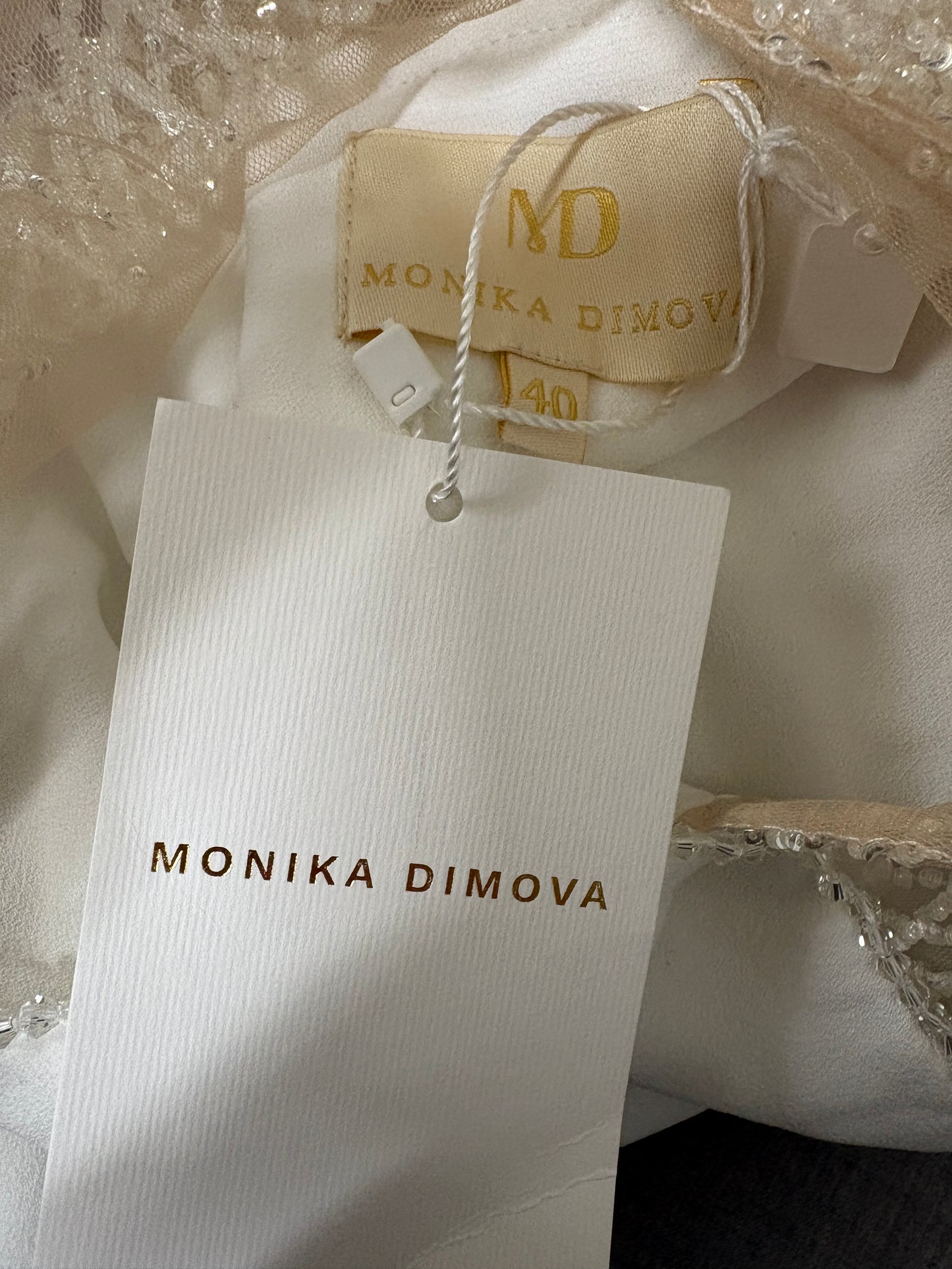 Monika Dimova Aurora White Asymmetric Draped Feather Dress