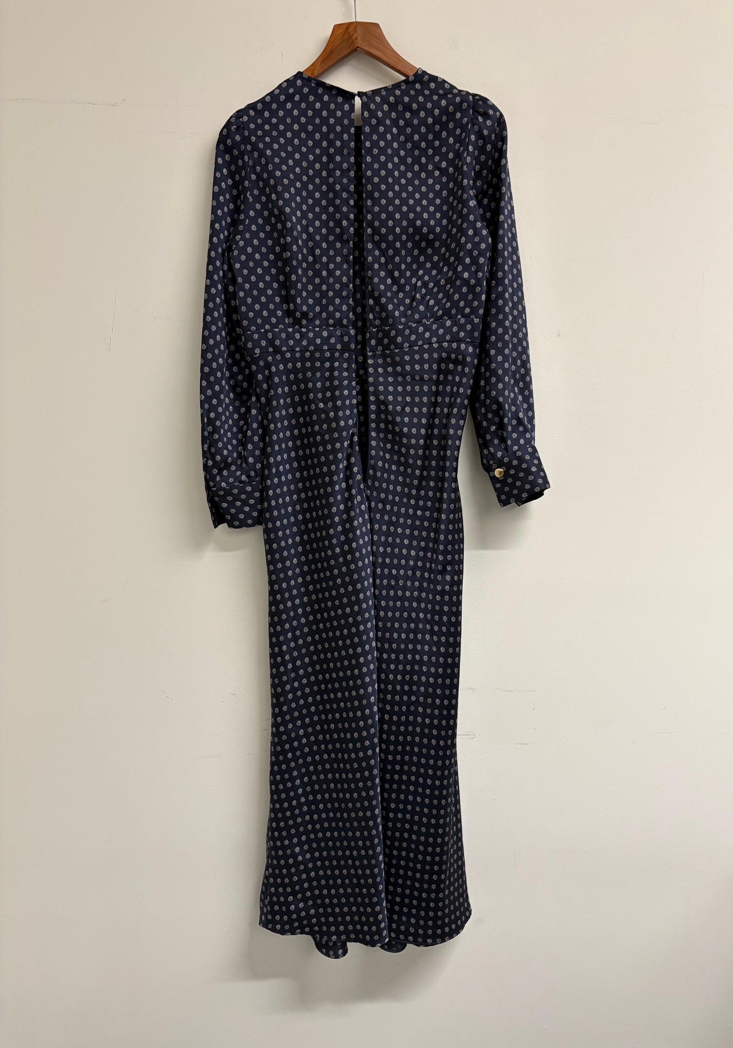 Sandro Navy Print Midi Long Sleeved Dress