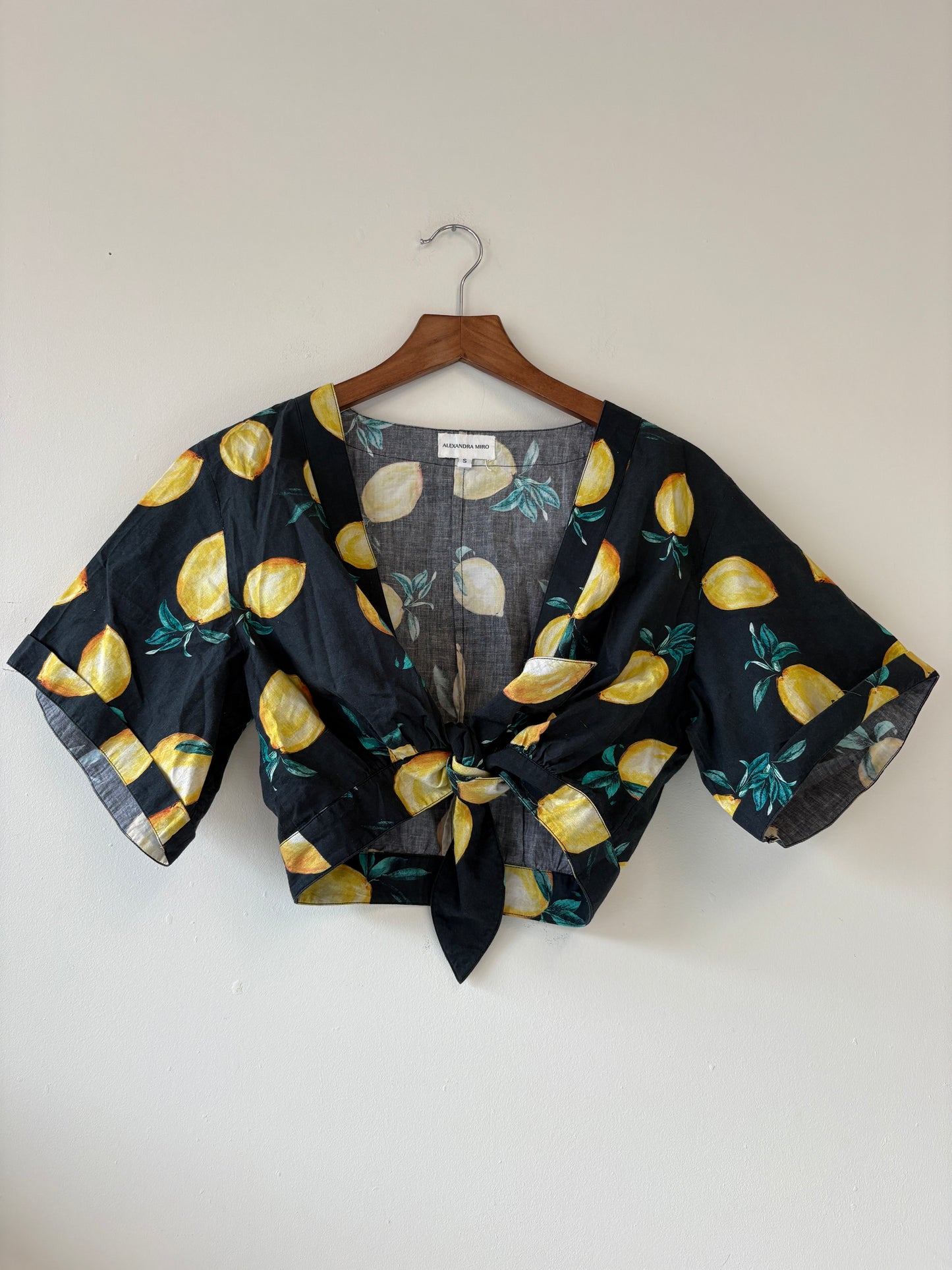 Alexandra Miro Black Lemons Tie Front Top