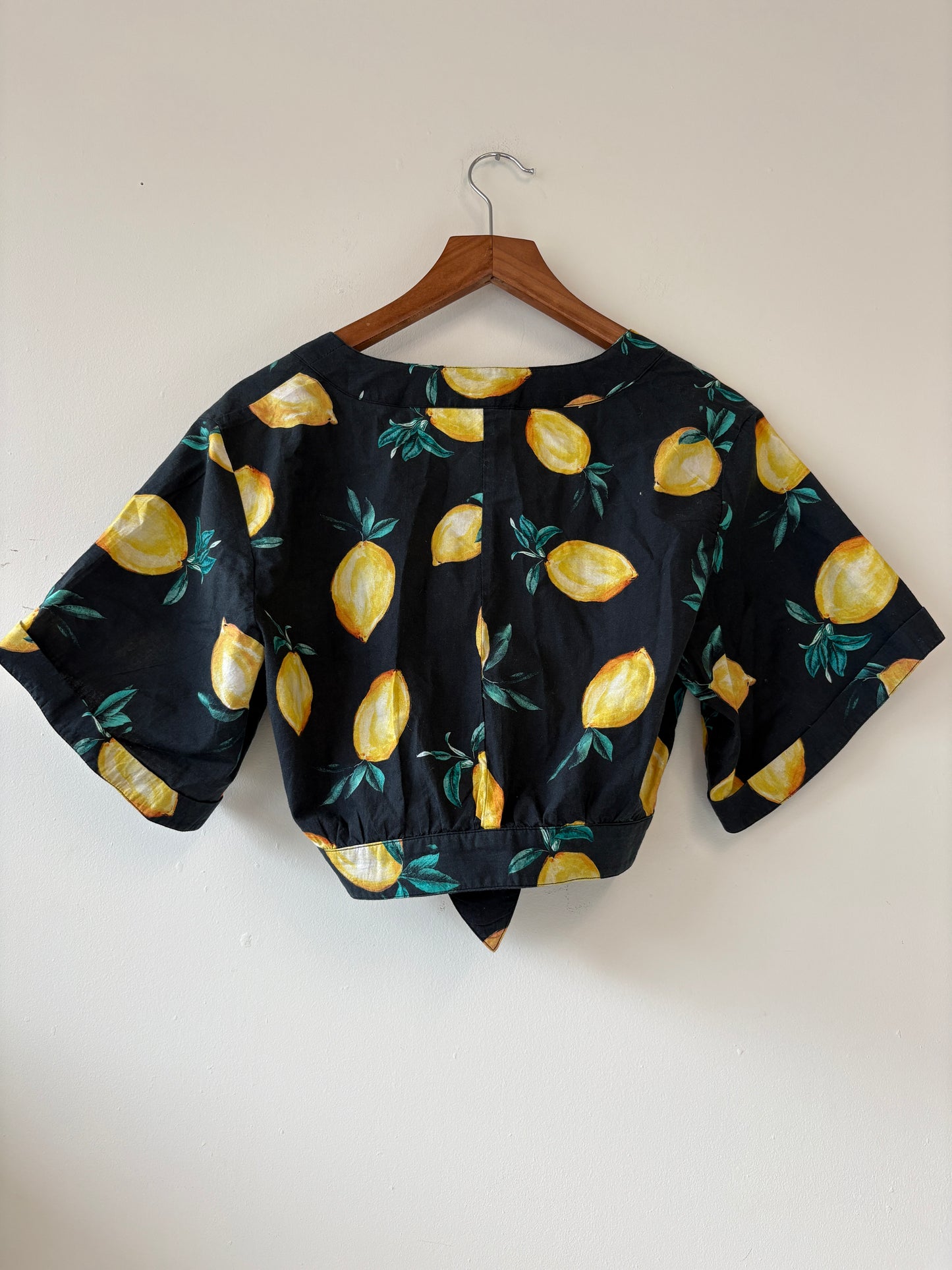 Alexandra Miro Black Lemons Tie Front Top