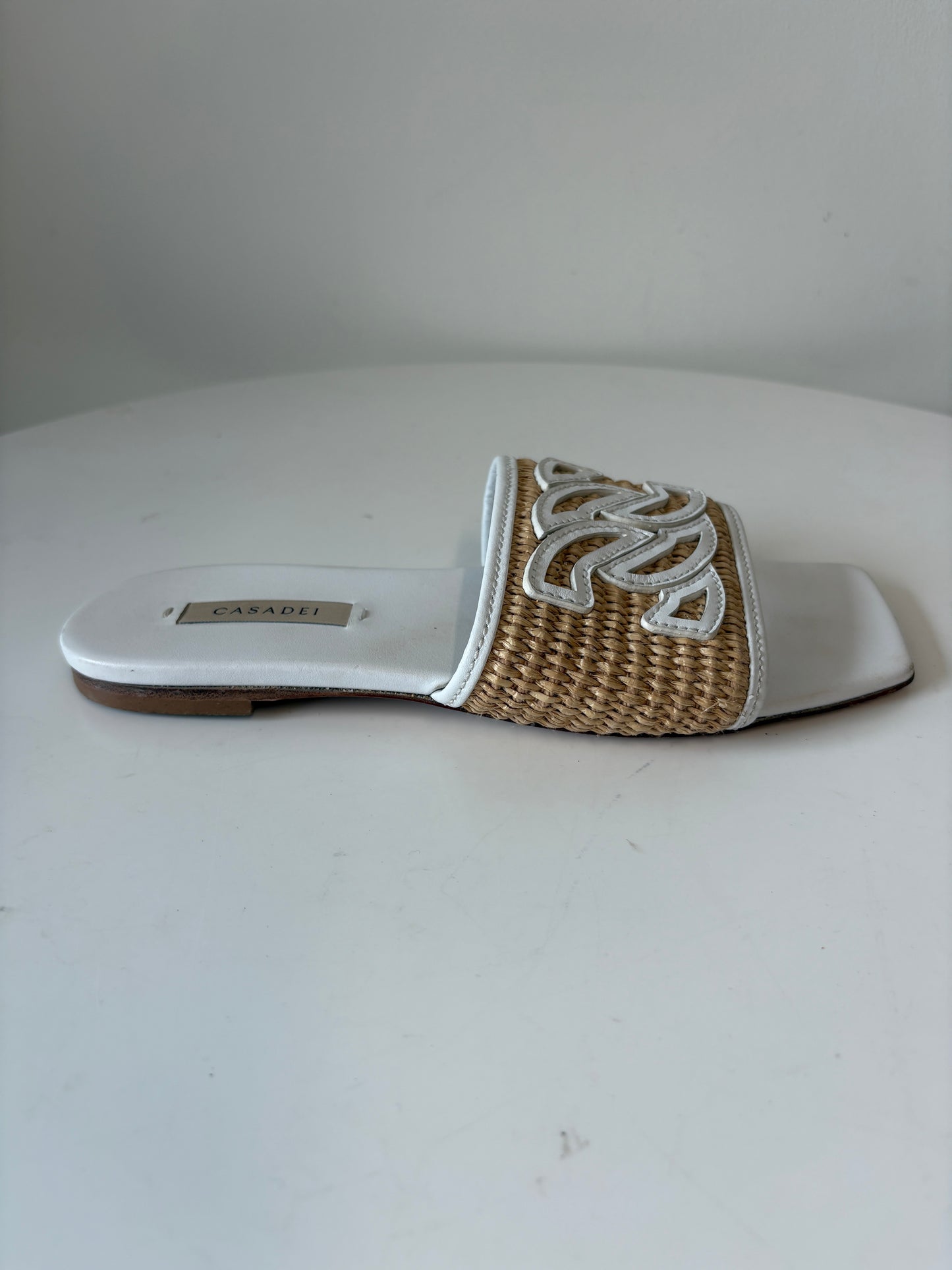 Casadei Portofino White And Beige Raffia Sandals