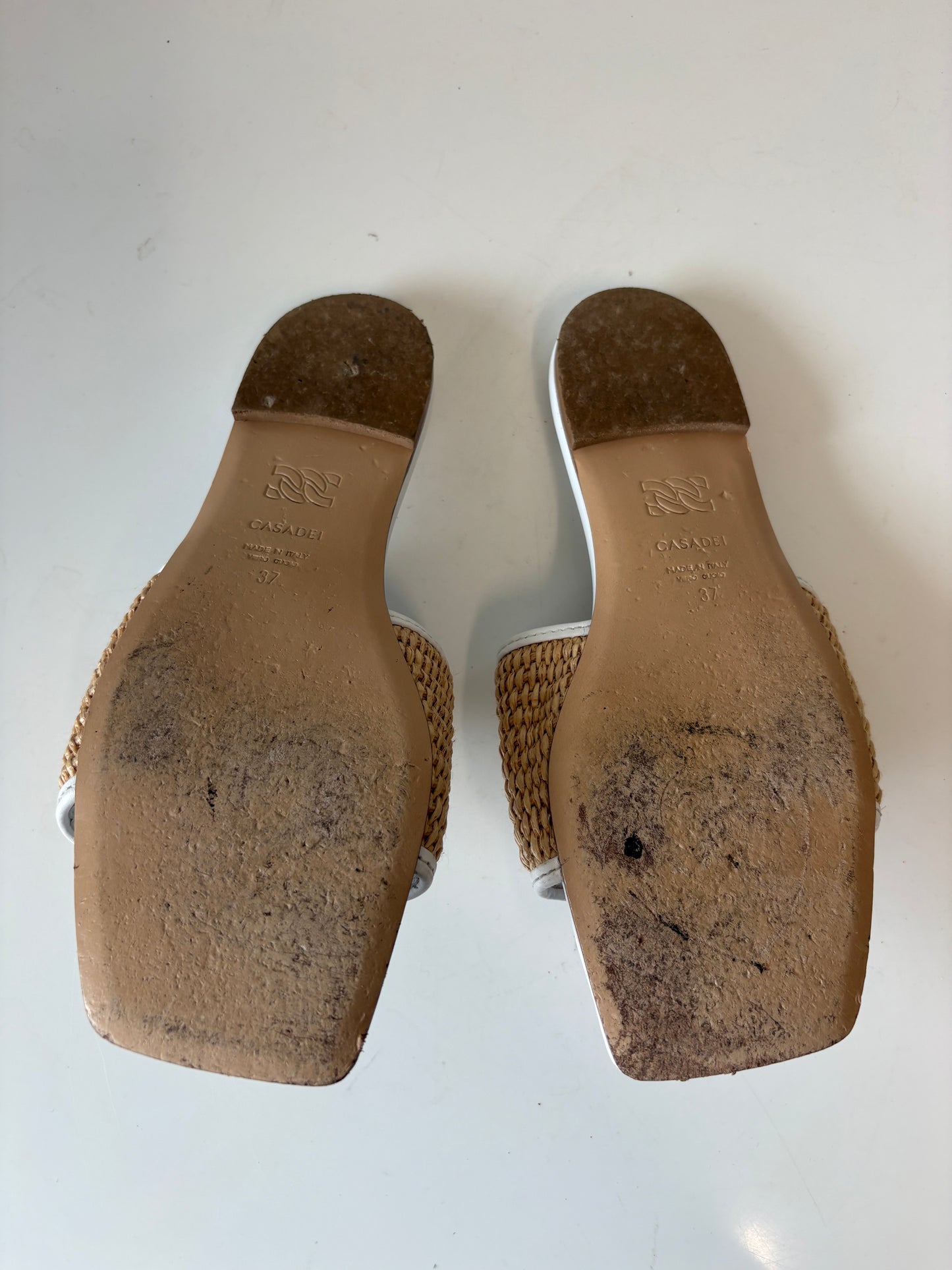 Casadei Portofino White And Beige Raffia Sandals