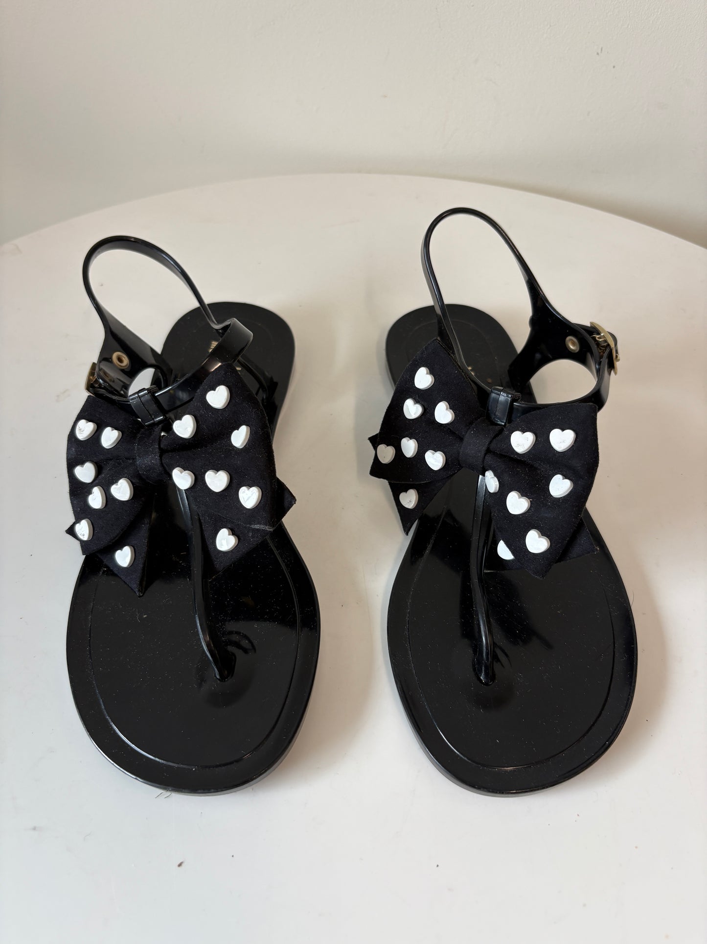 Love Moschino Black Bow T-Strap Jelly Sandals