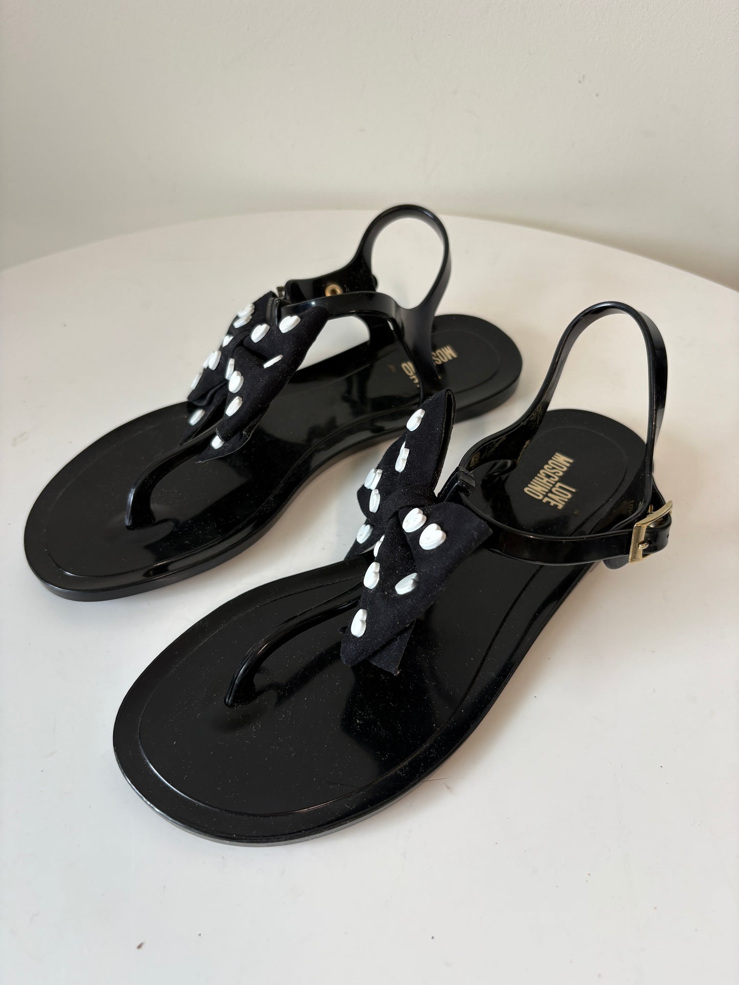Love Moschino Black Bow T-Strap Jelly Sandals