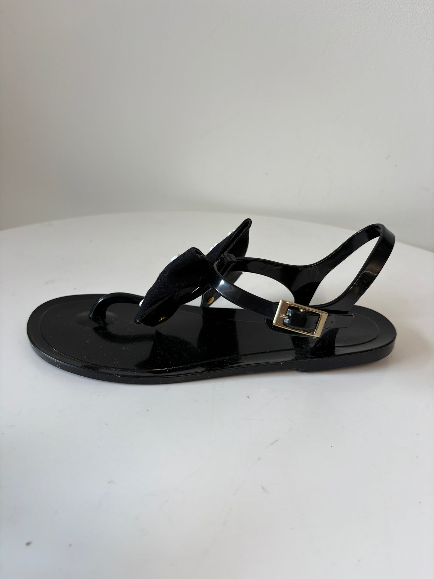 Love Moschino Black Bow T-Strap Jelly Sandals
