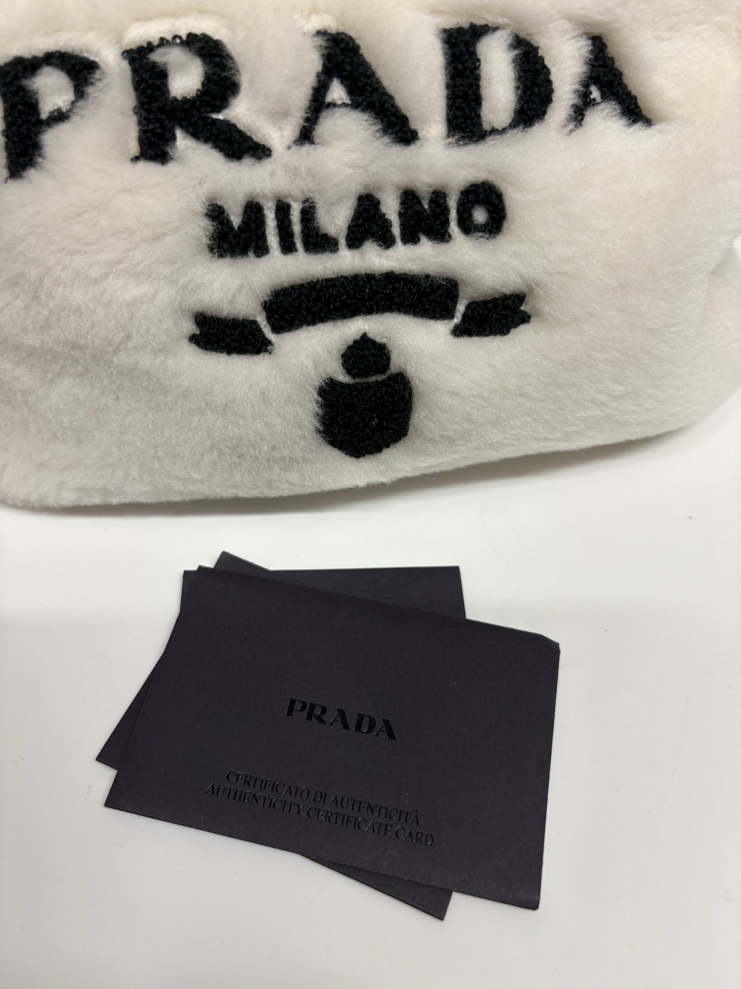 Prada Re-Edition 200 Cream Fur Bag