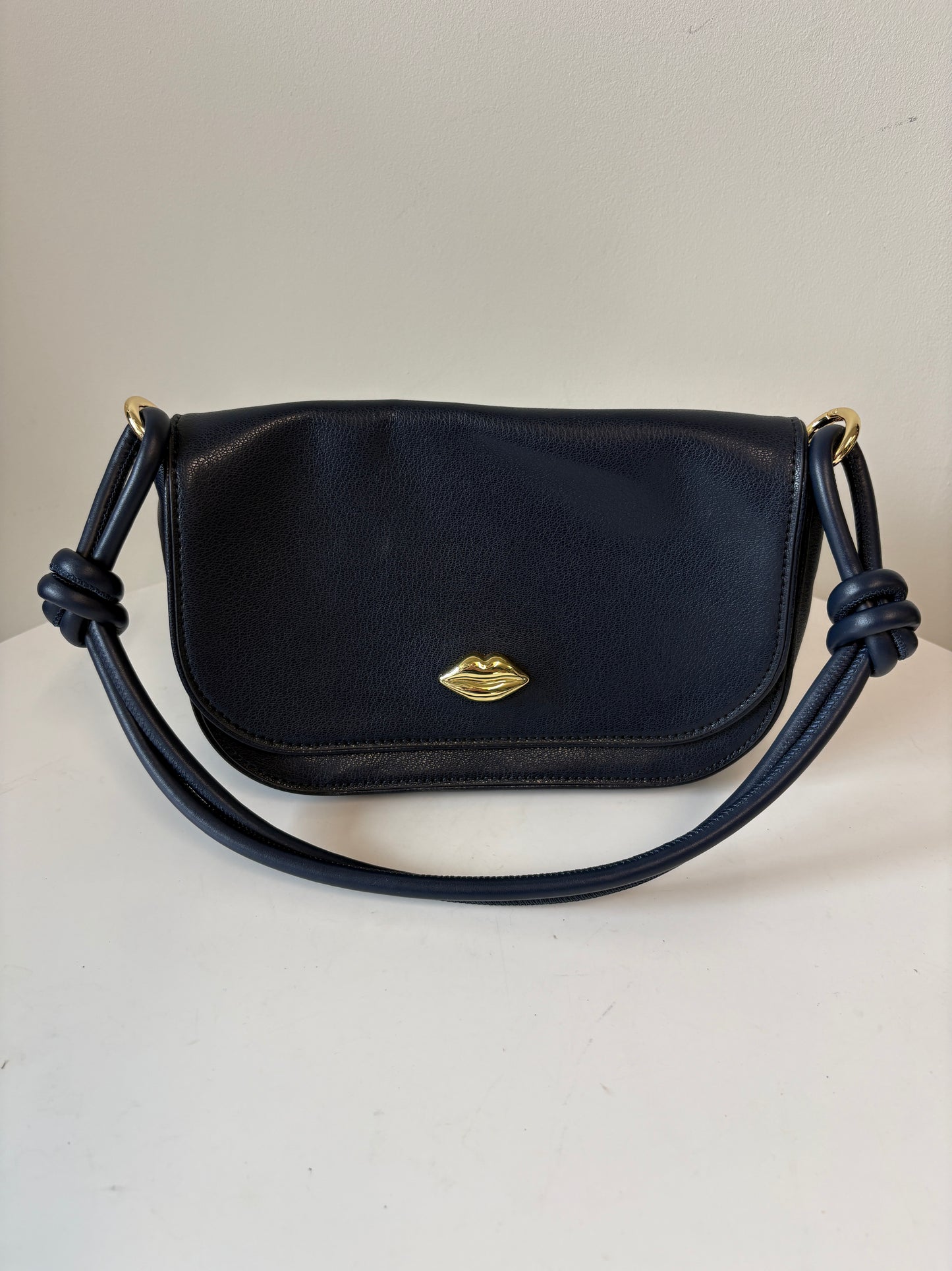 Lulu Guinness Navy Blue Lips Leather Shoulder Bag